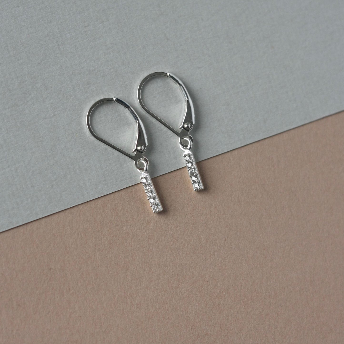 Tiny CZ Pave Bar Lever Back Earrings