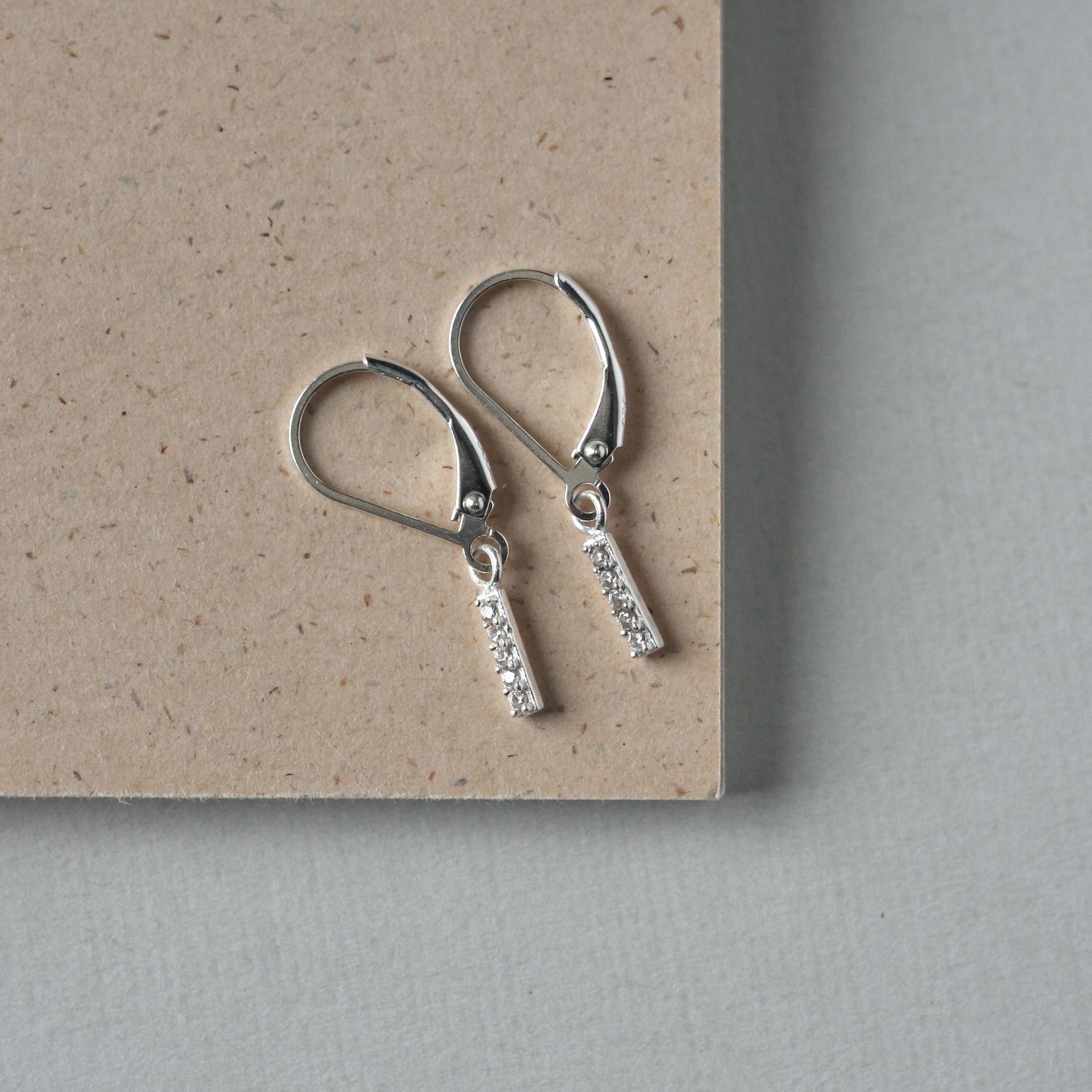 Tiny CZ Pave Bar Lever Back Earrings