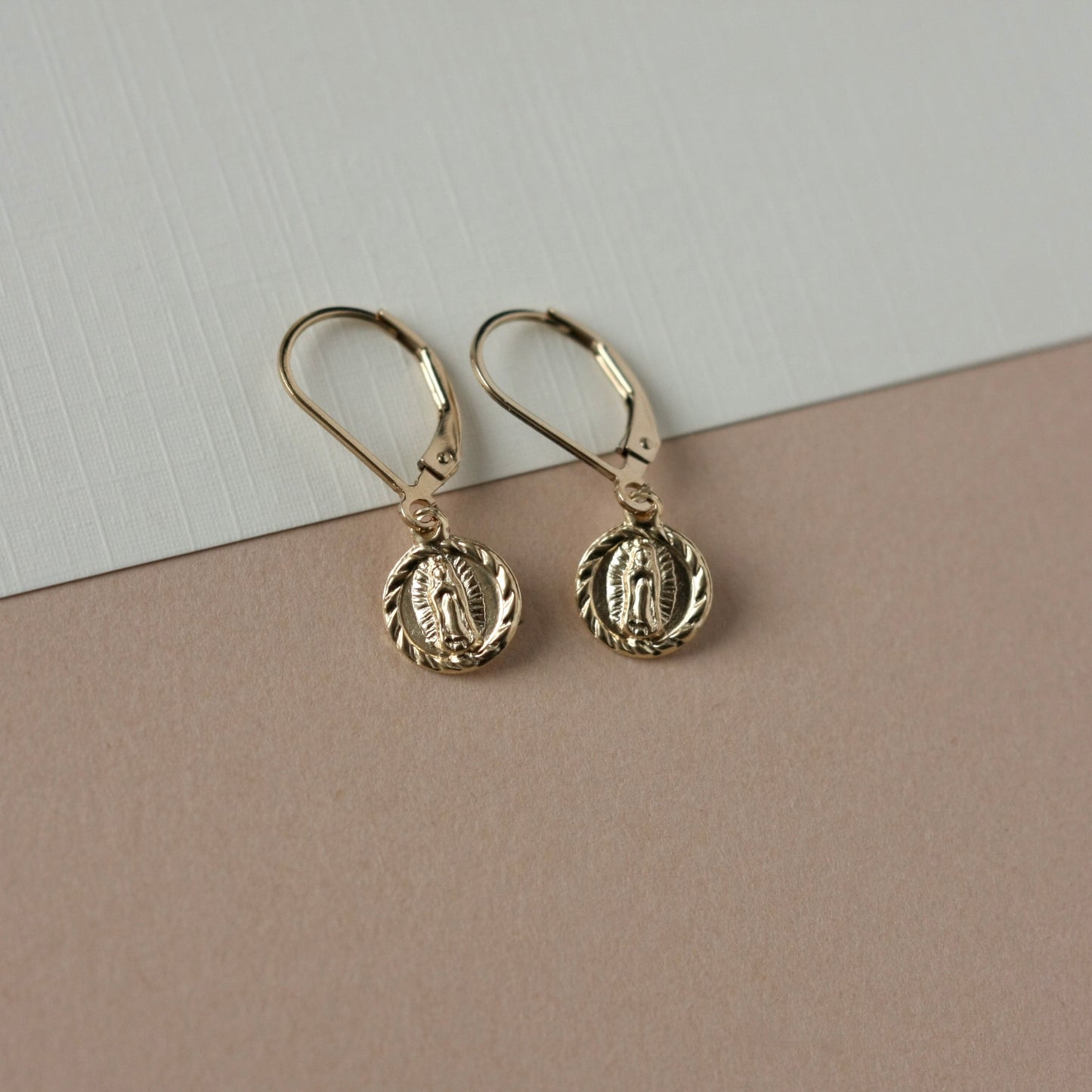 Dainty Round Gold Charm Lever back Earrings