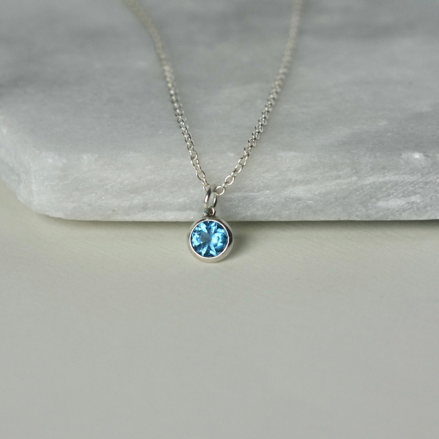 Sterling Silver CZ Aquamarine Solitaire Necklace