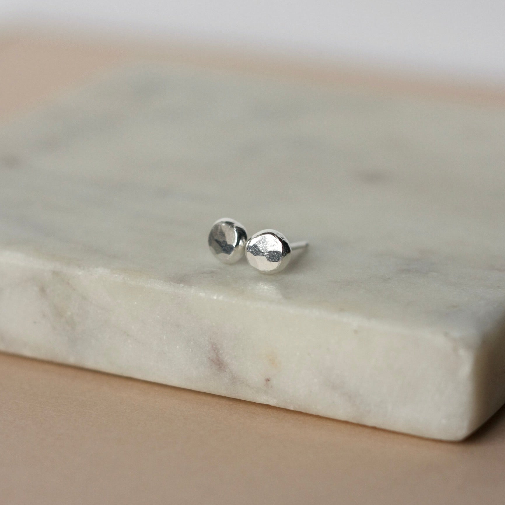 Fine Silver Hammered Pebble Studs