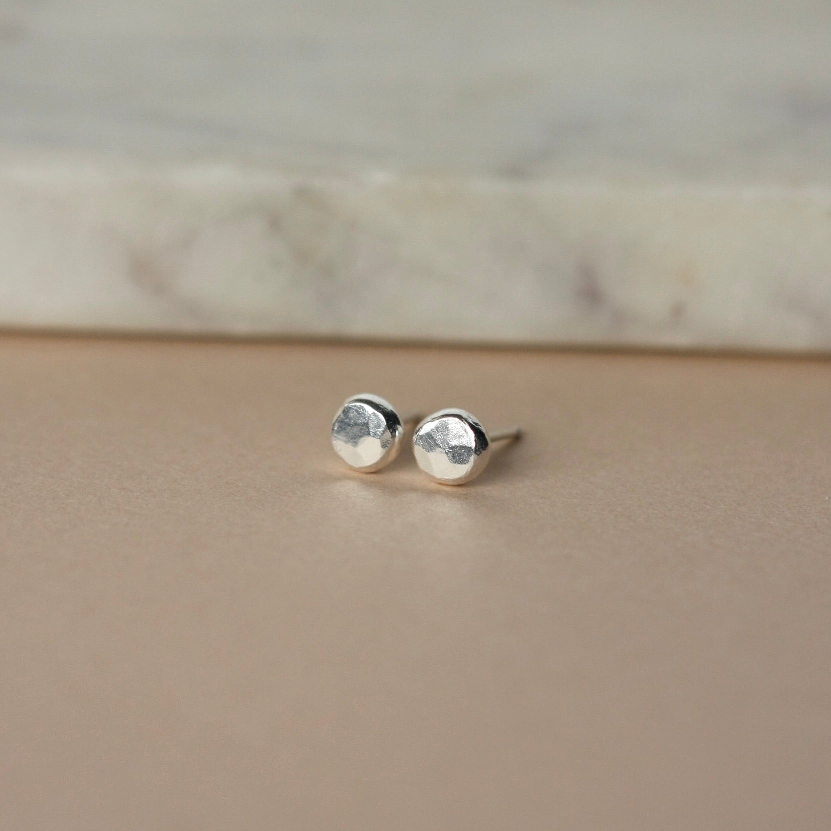 Fine Silver Hammered Pebble Studs