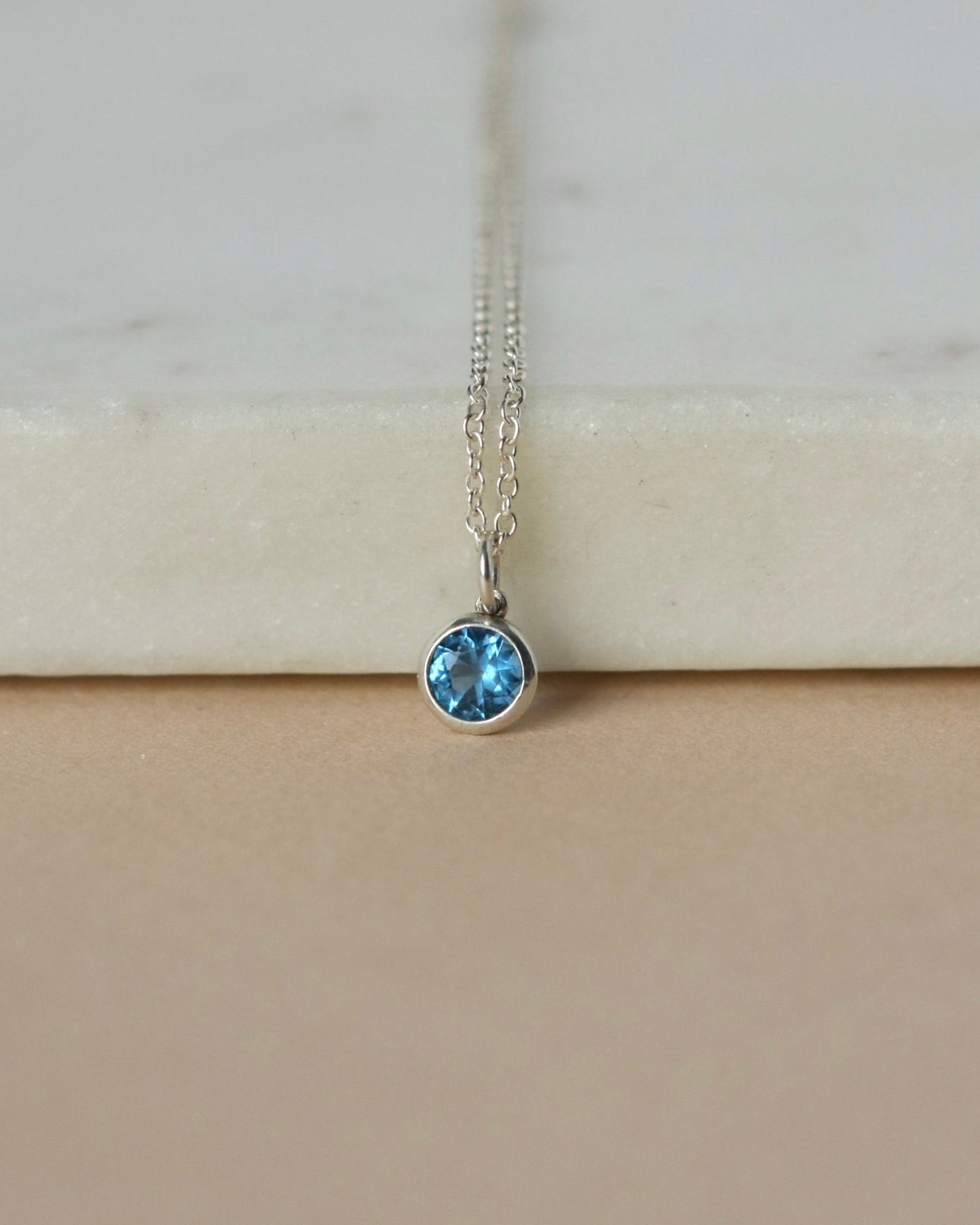 Sterling Silver CZ Aquamarine Solitaire Necklace