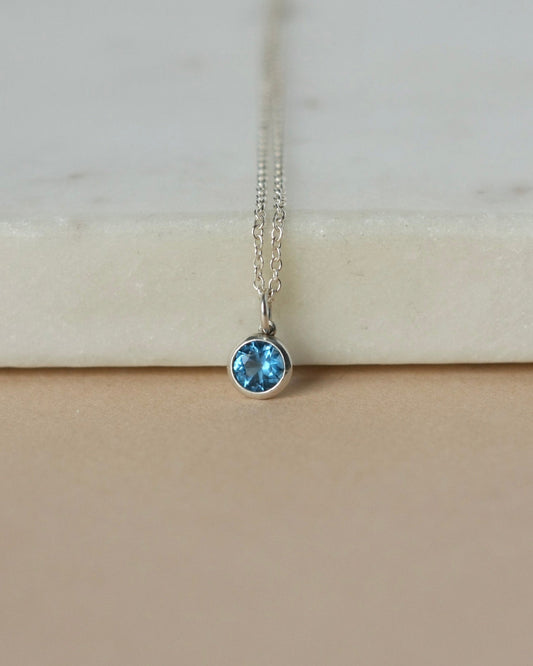 Sterling Silver CZ Aquamarine Solitaire Necklace