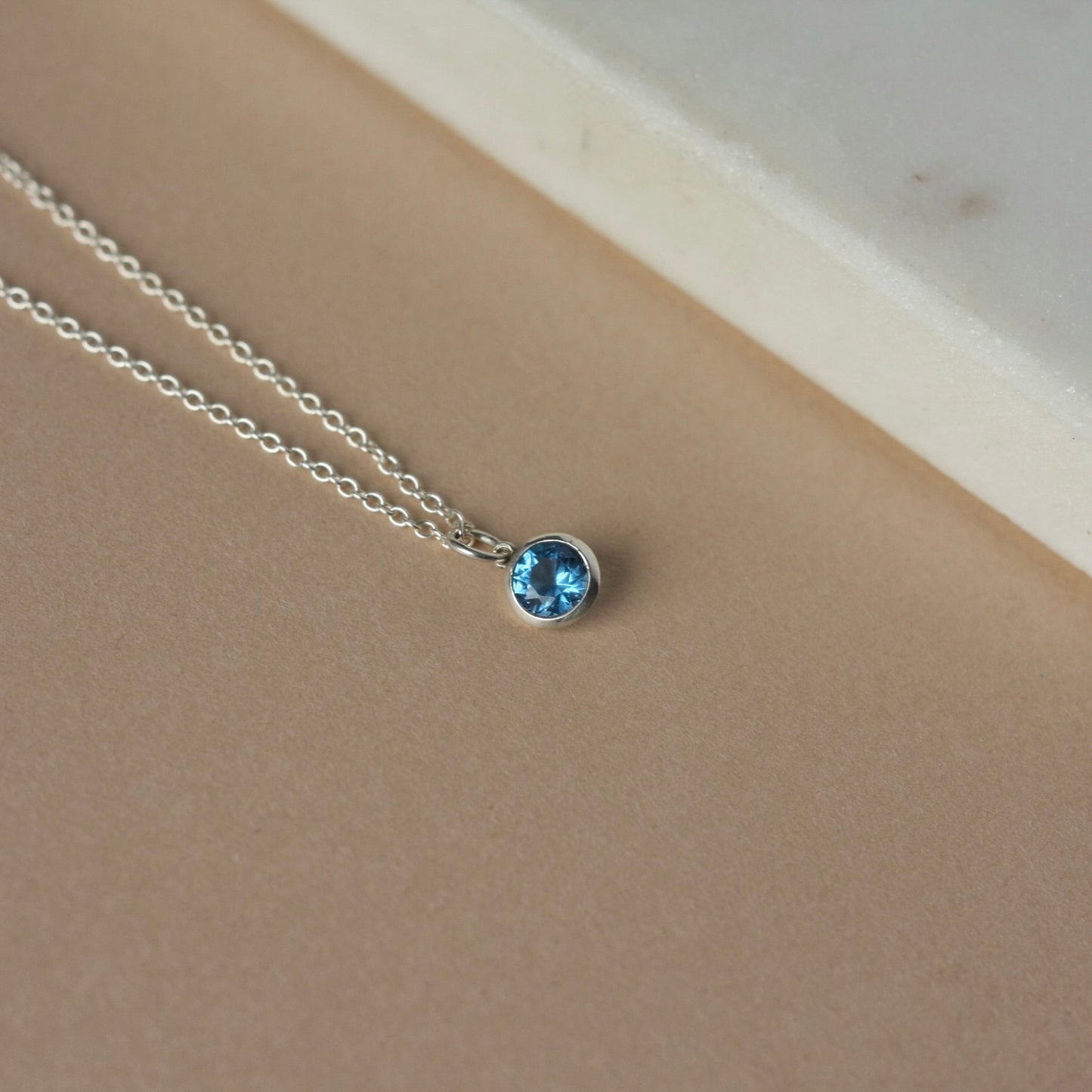 Sterling Silver CZ Aquamarine Solitaire Necklace