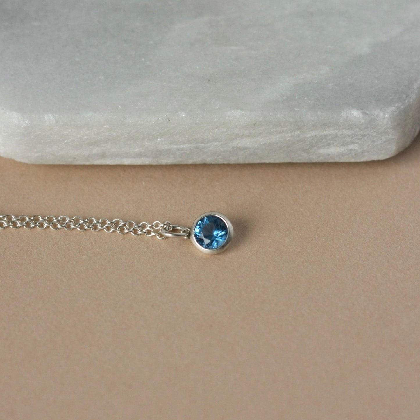 Sterling Silver CZ Aquamarine Solitaire Necklace