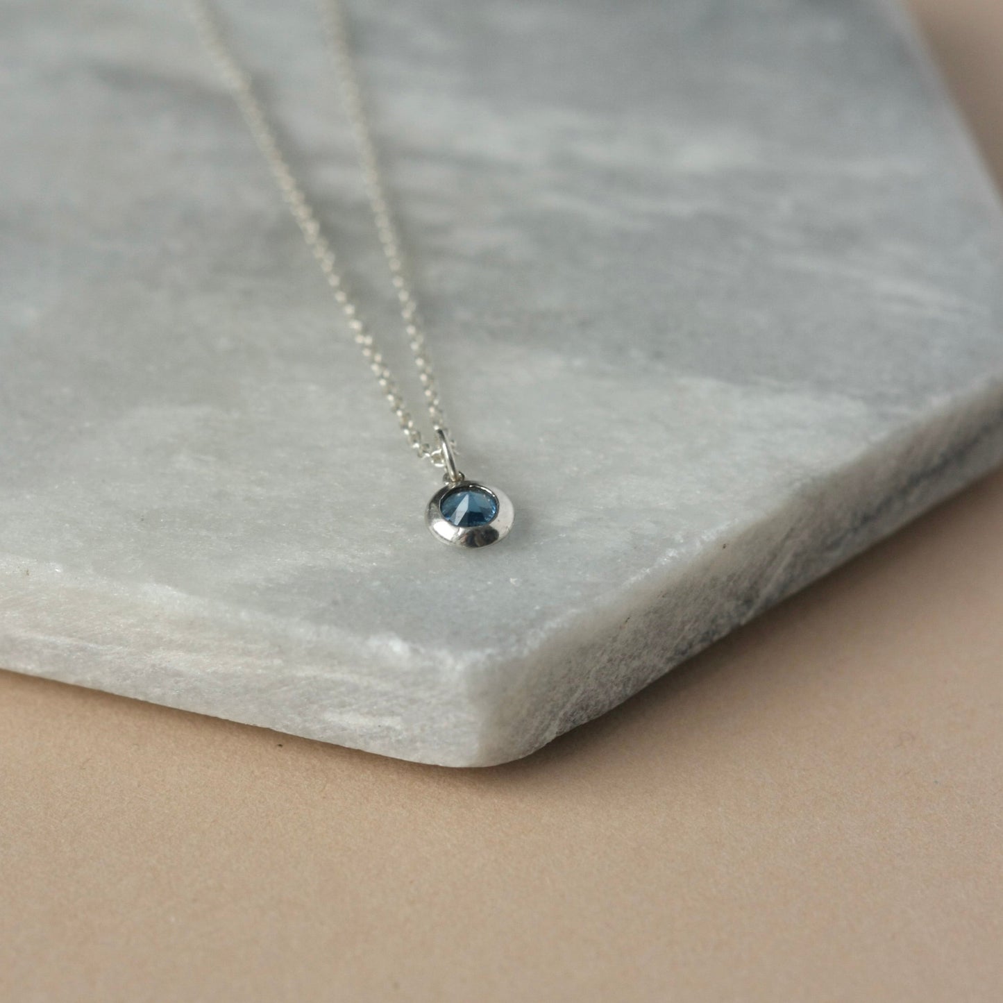 Sterling Silver CZ Aquamarine Solitaire Necklace