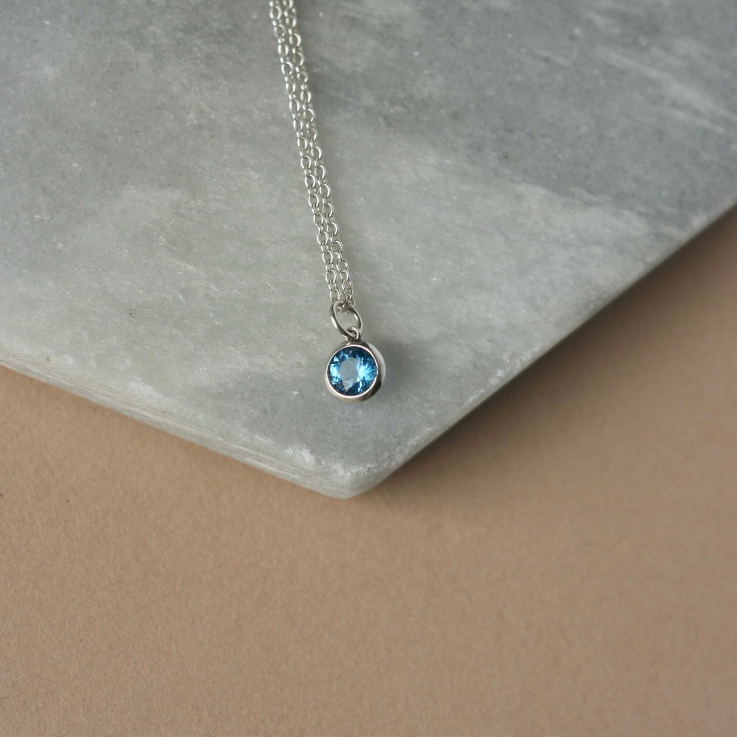 Sterling Silver CZ Aquamarine Solitaire Necklace