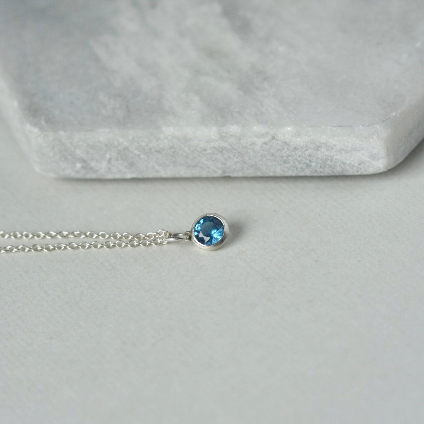 Sterling Silver CZ Aquamarine Solitaire Necklace