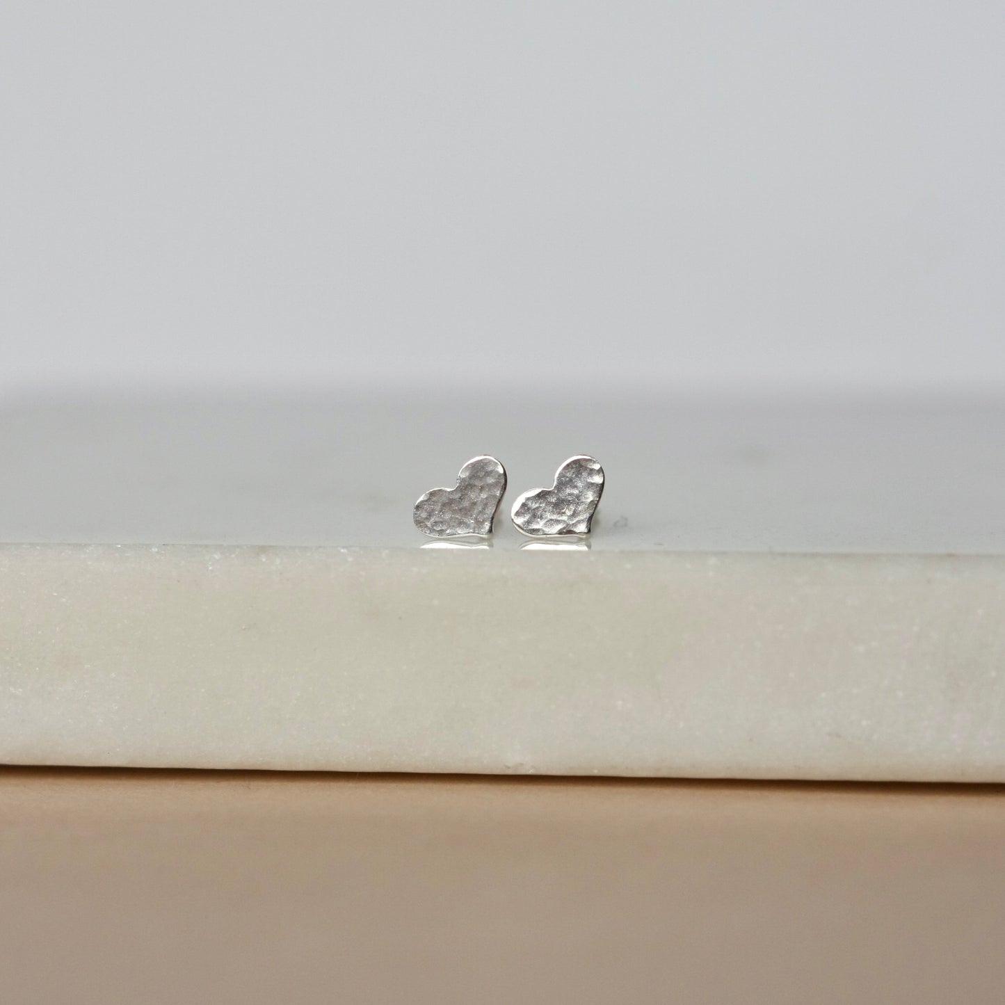 Tiny Hammered Sterling Silver Heart Studs