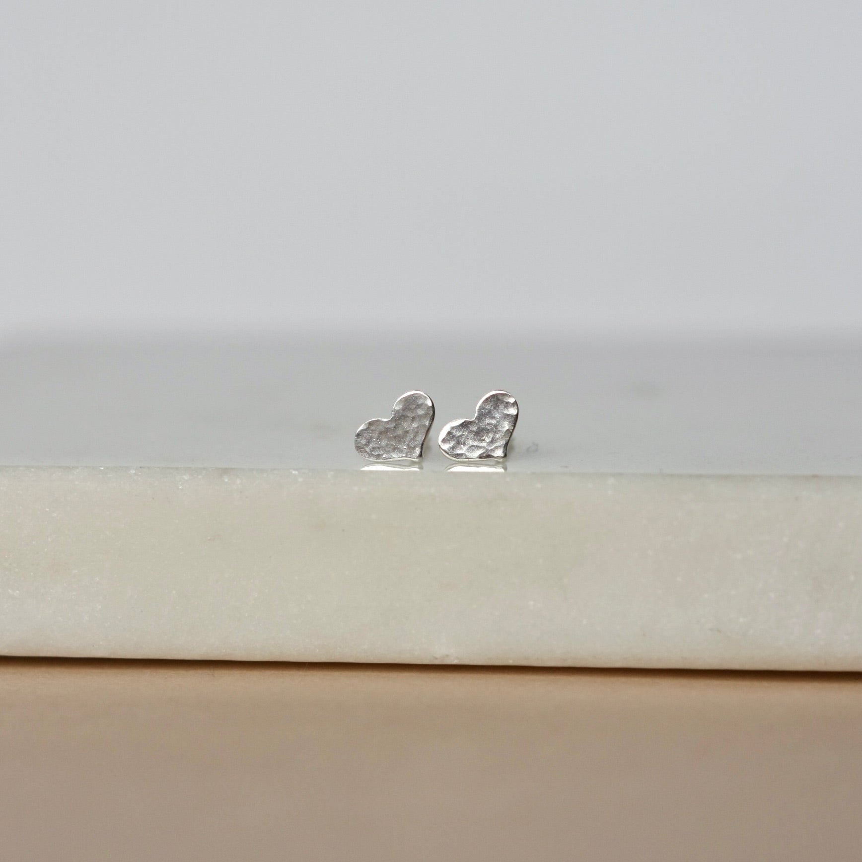 Tiny Hammered Sterling Silver Heart Studs