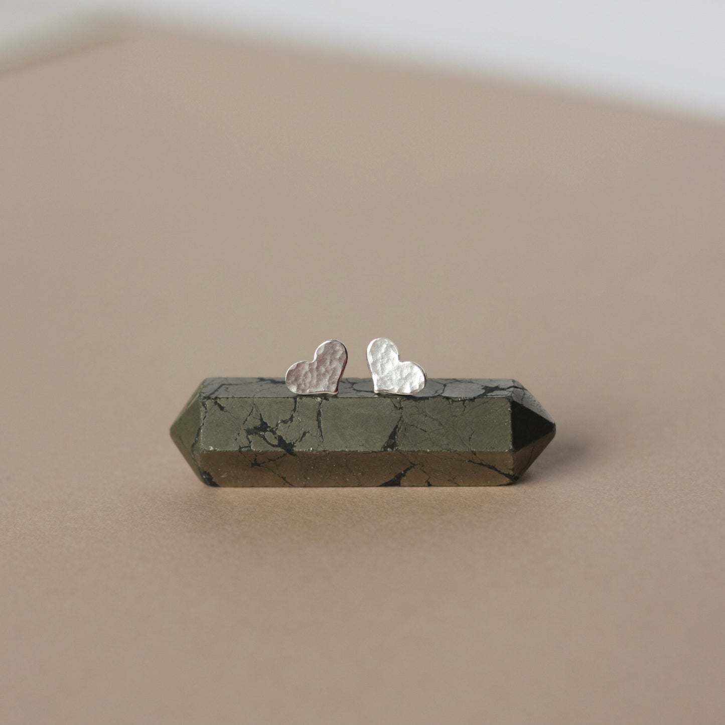 Tiny Hammered Sterling Silver Heart Studs