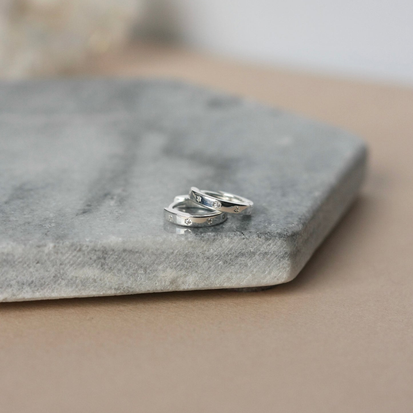 Sterling Silver CZ Huggie Hoops