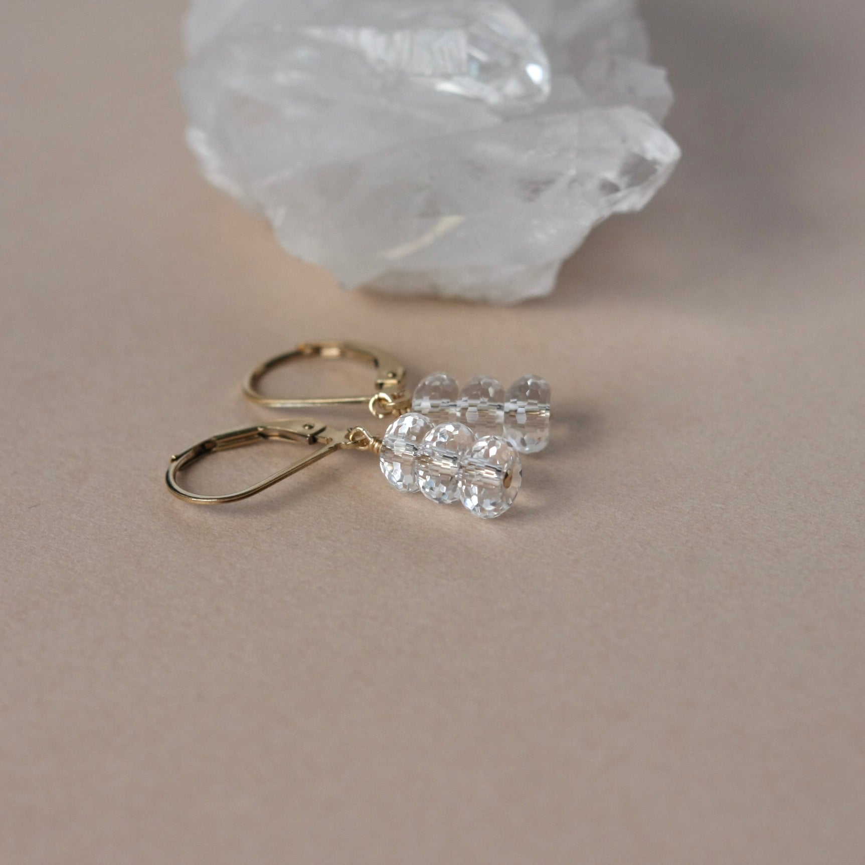 Gold Faceted Crystal Quartz Dangle Earrings