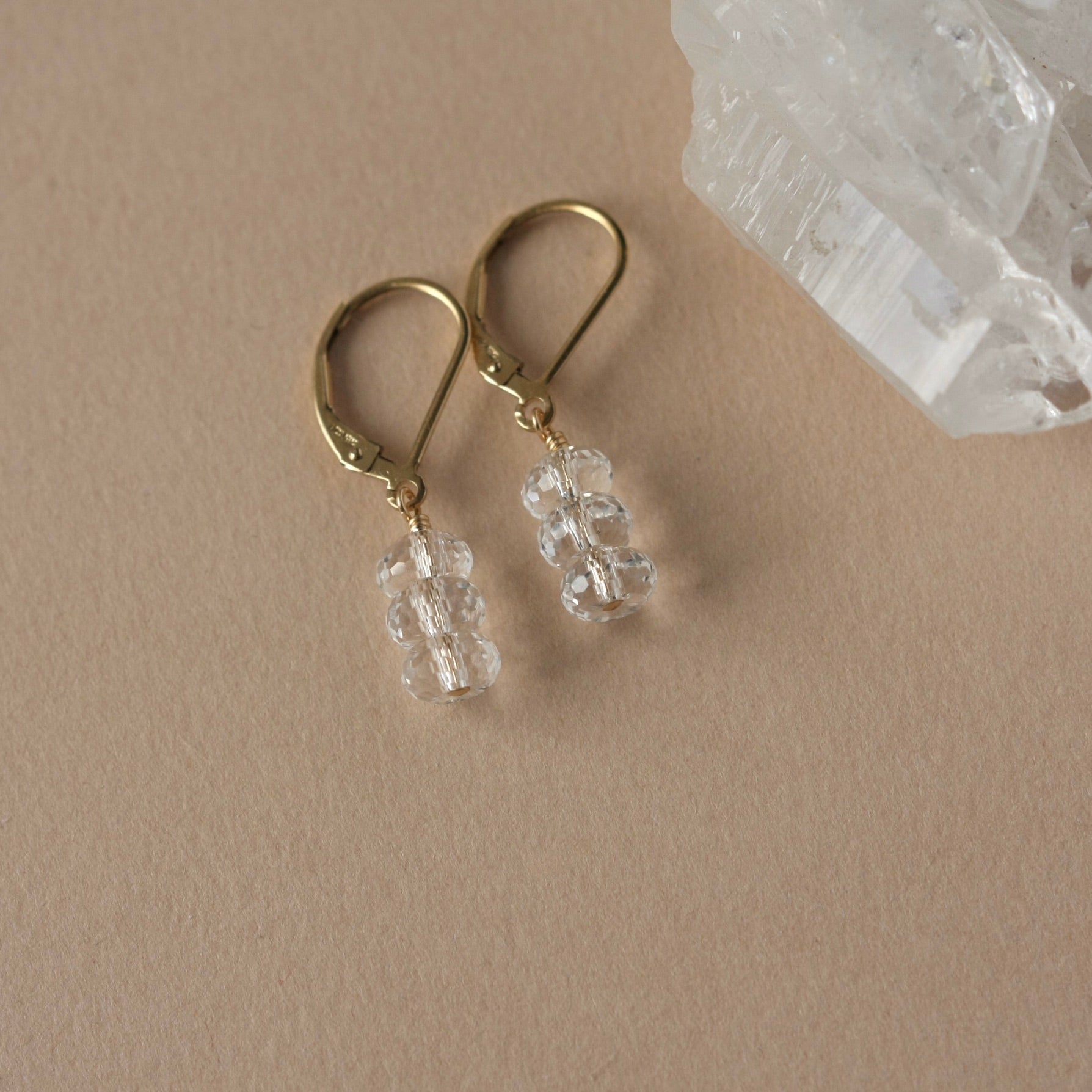 Gold Faceted Crystal Quartz Dangle Earrings