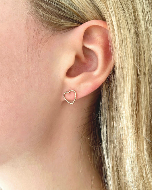 Sparkly Gold Heart Stud Earrings