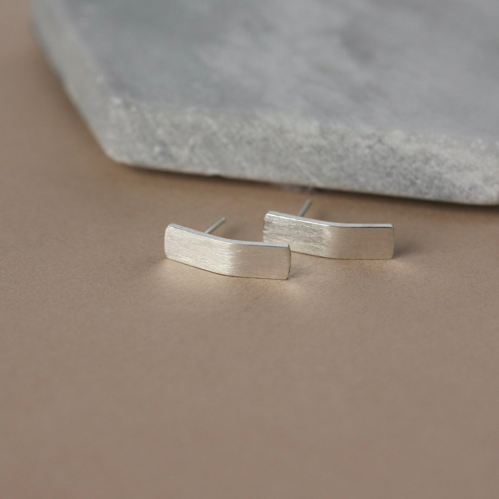 Modern Silver Curved Bar Studs