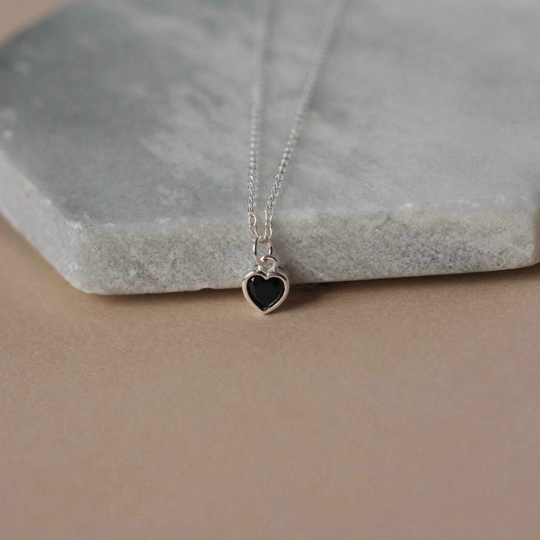 Small Black CZ Heart Charm Necklace