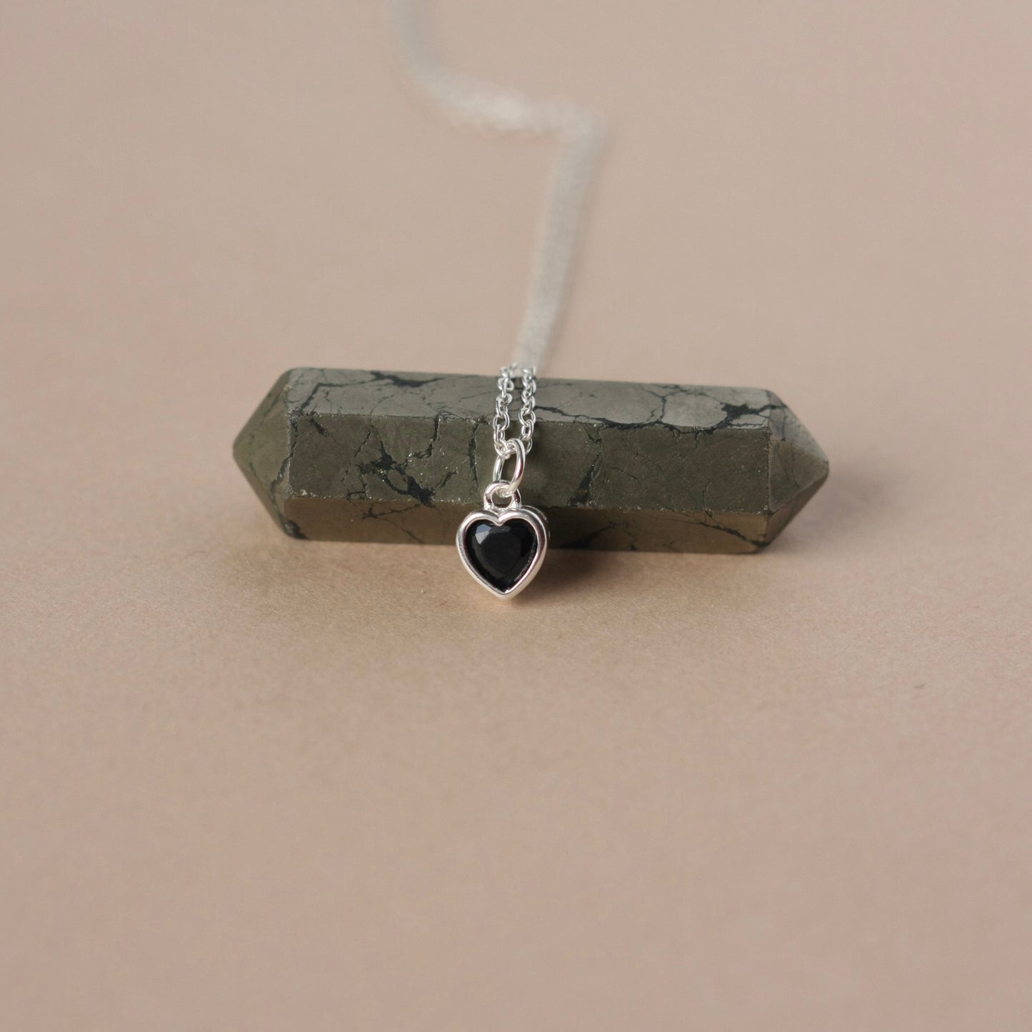 Small Black CZ Heart Charm Necklace