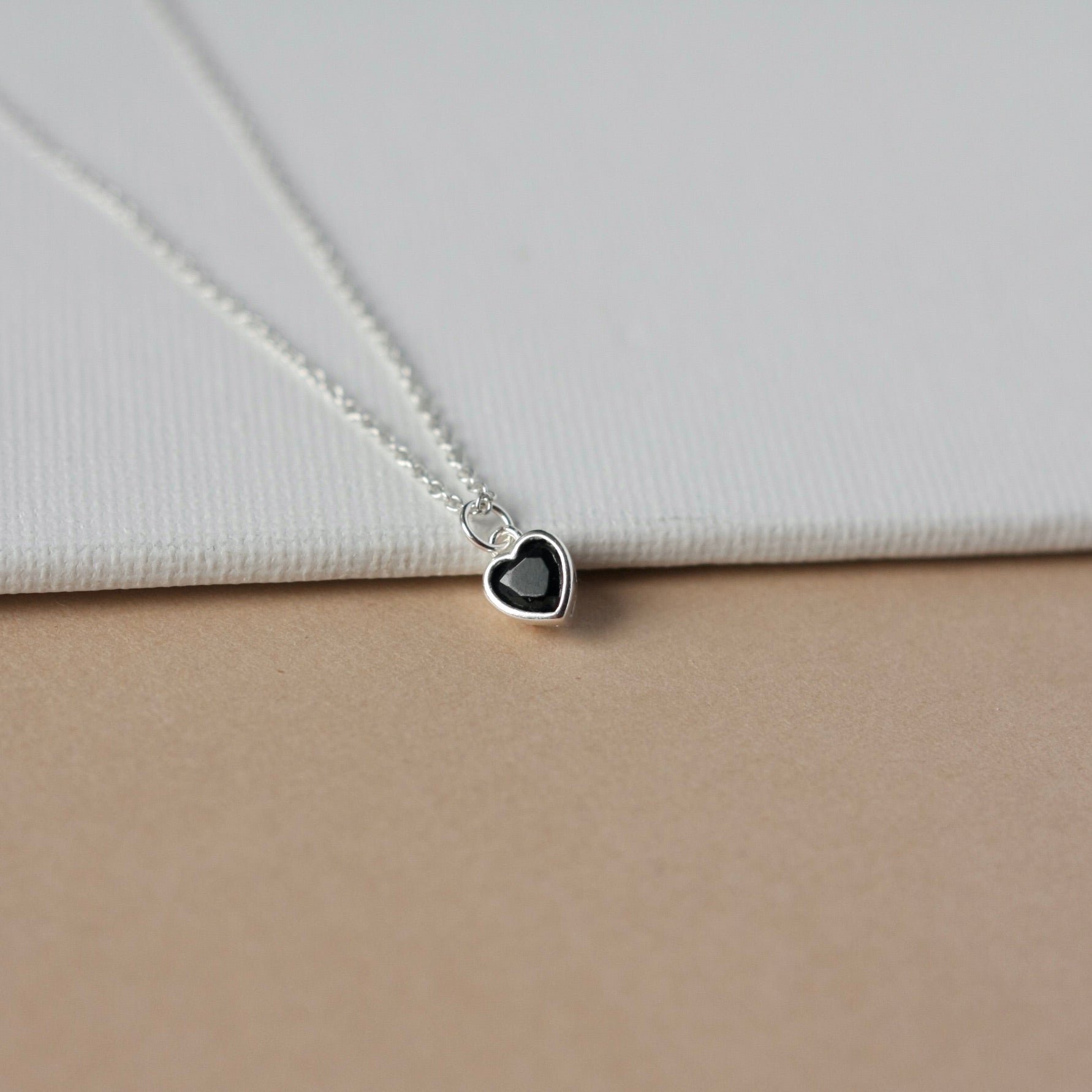 Small Black CZ Heart Charm Necklace