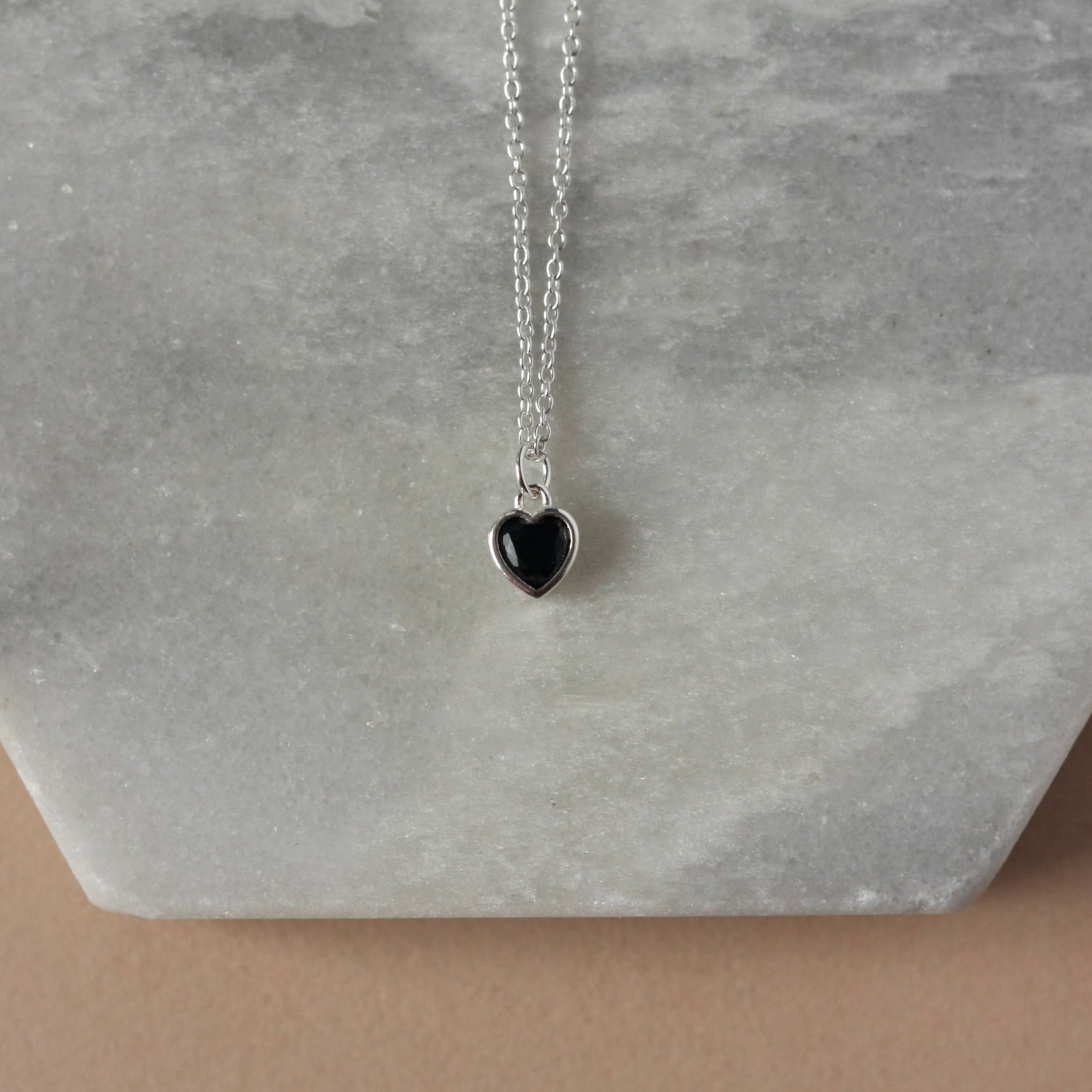 Small Black CZ Heart Charm Necklace