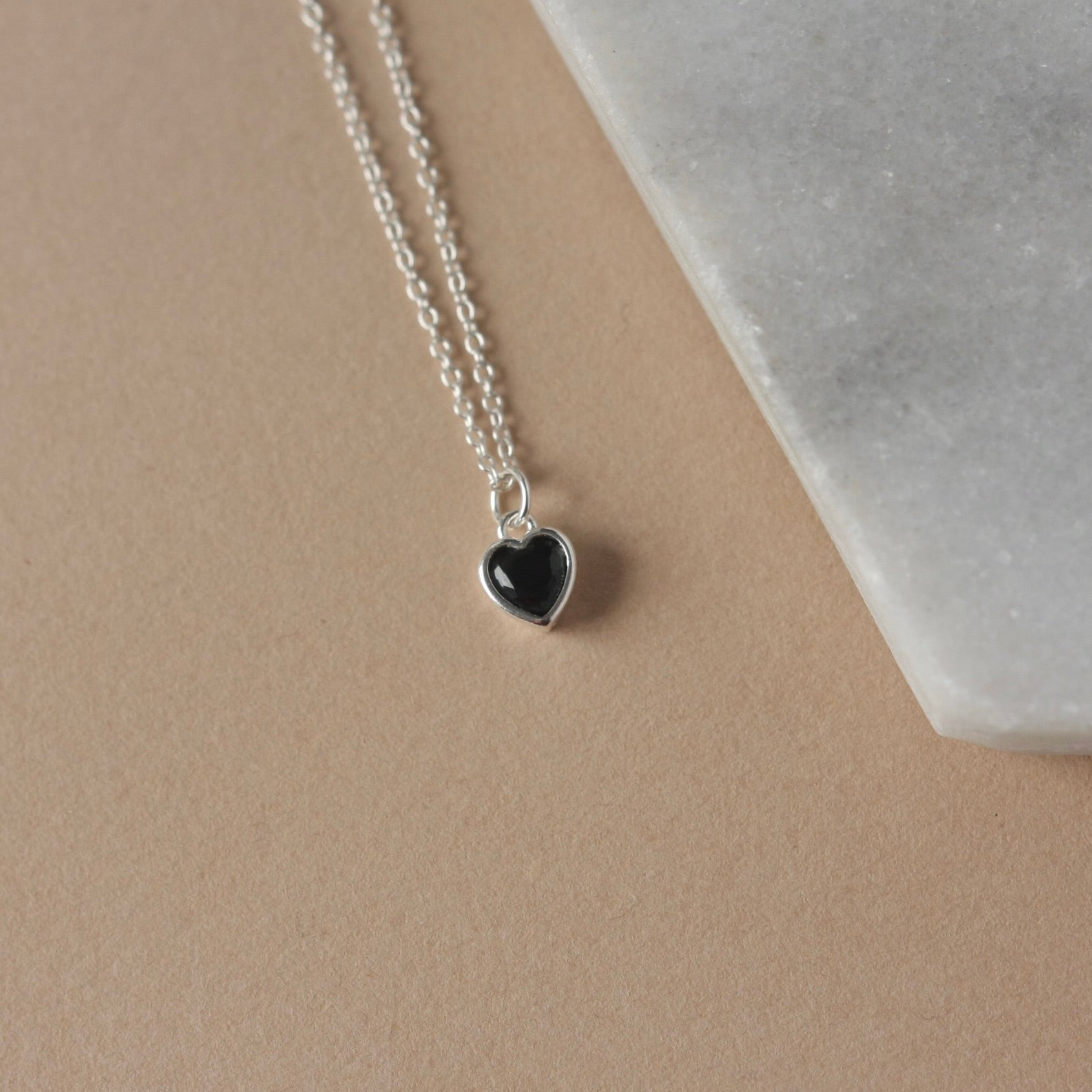 Small Black CZ Heart Charm Necklace