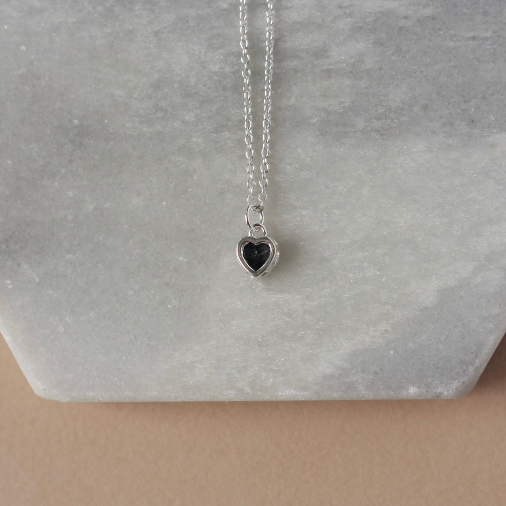 Small Black CZ Heart Charm Necklace