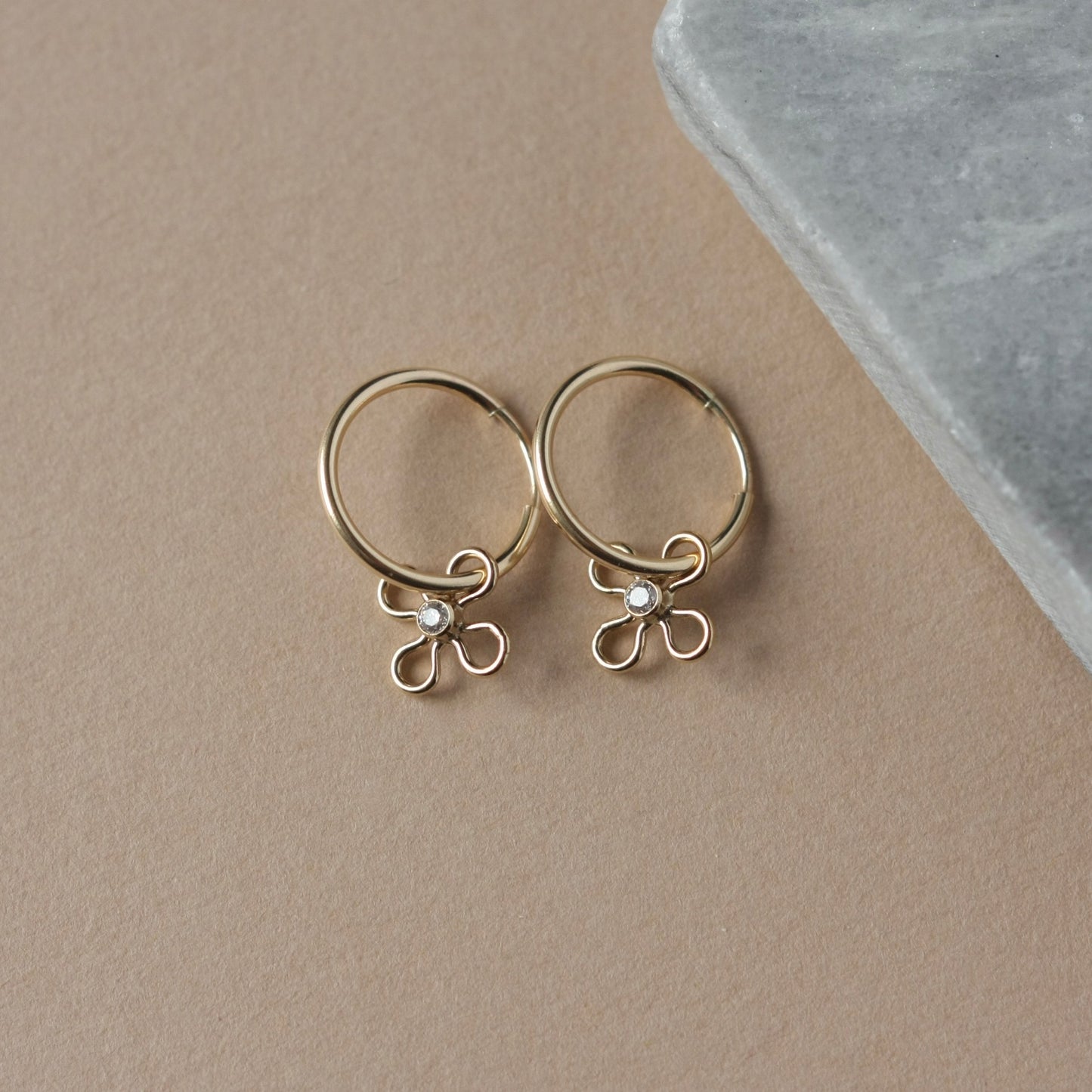 Dainty Gold Sleeper Hoops With Flower Charms