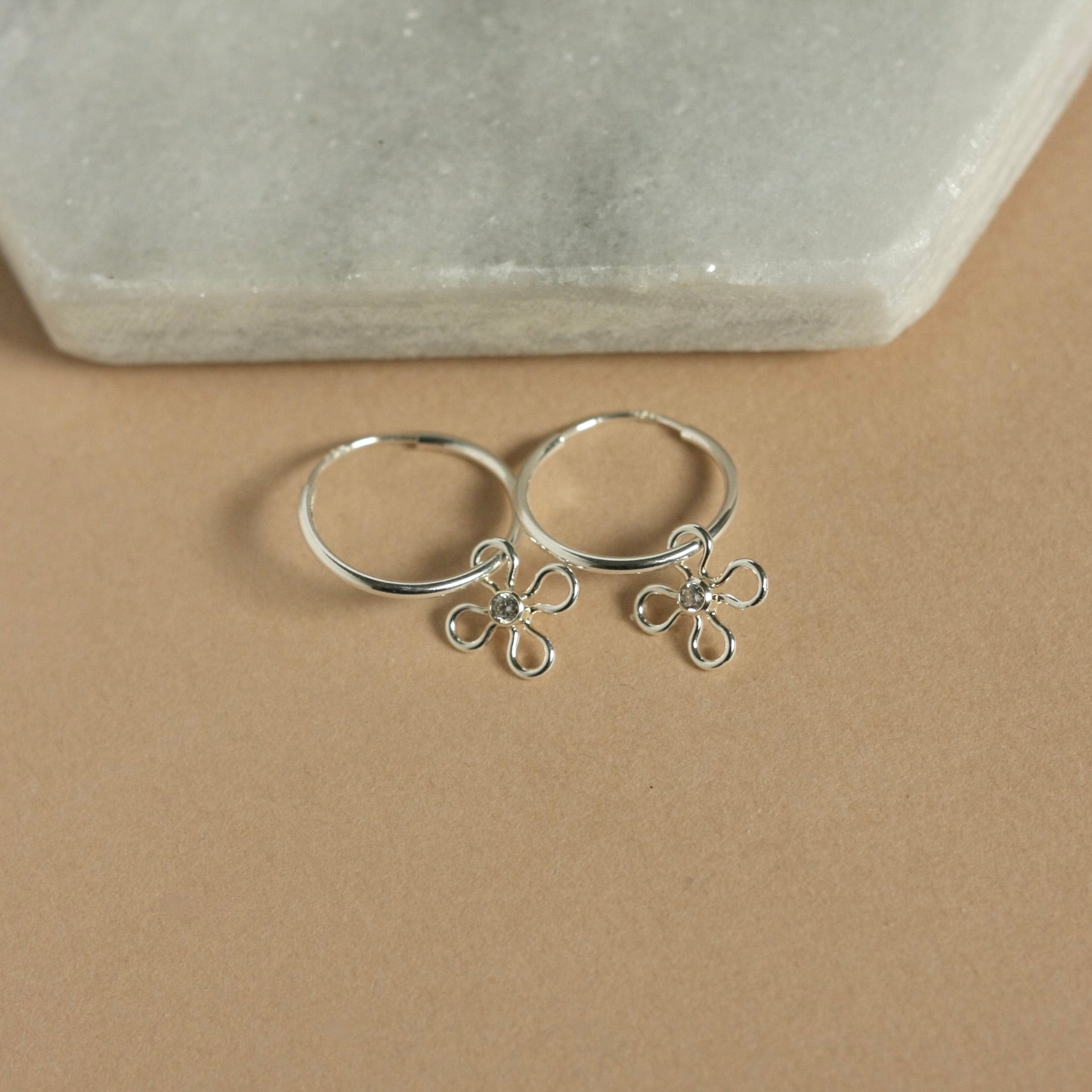 Small Silver Endless Hoops With Detachable Flower