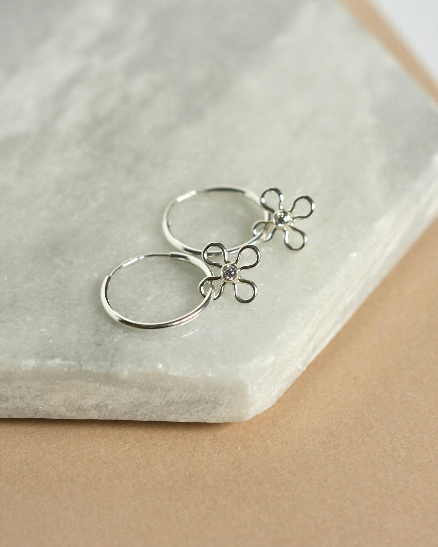 Small Silver Endless Hoops With Detachable Flower