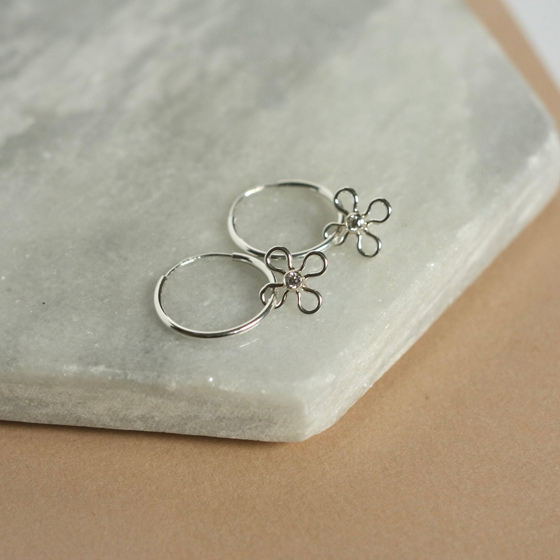 Small Silver Endless Hoops With Detachable Flower