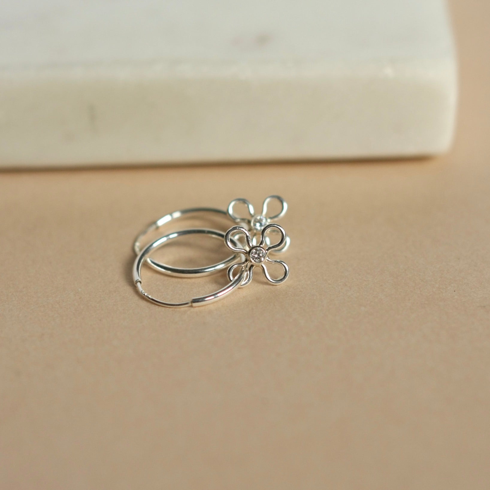 Small Silver Endless Hoops With Detachable Flower