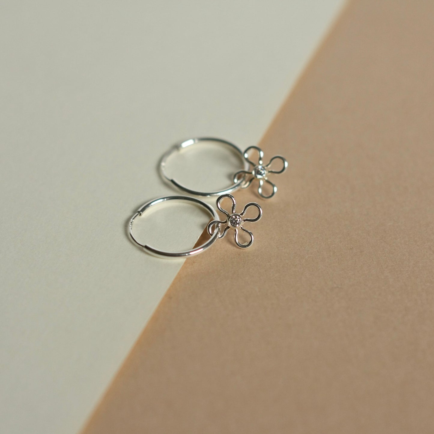 Small Silver Endless Hoops With Detachable Flower