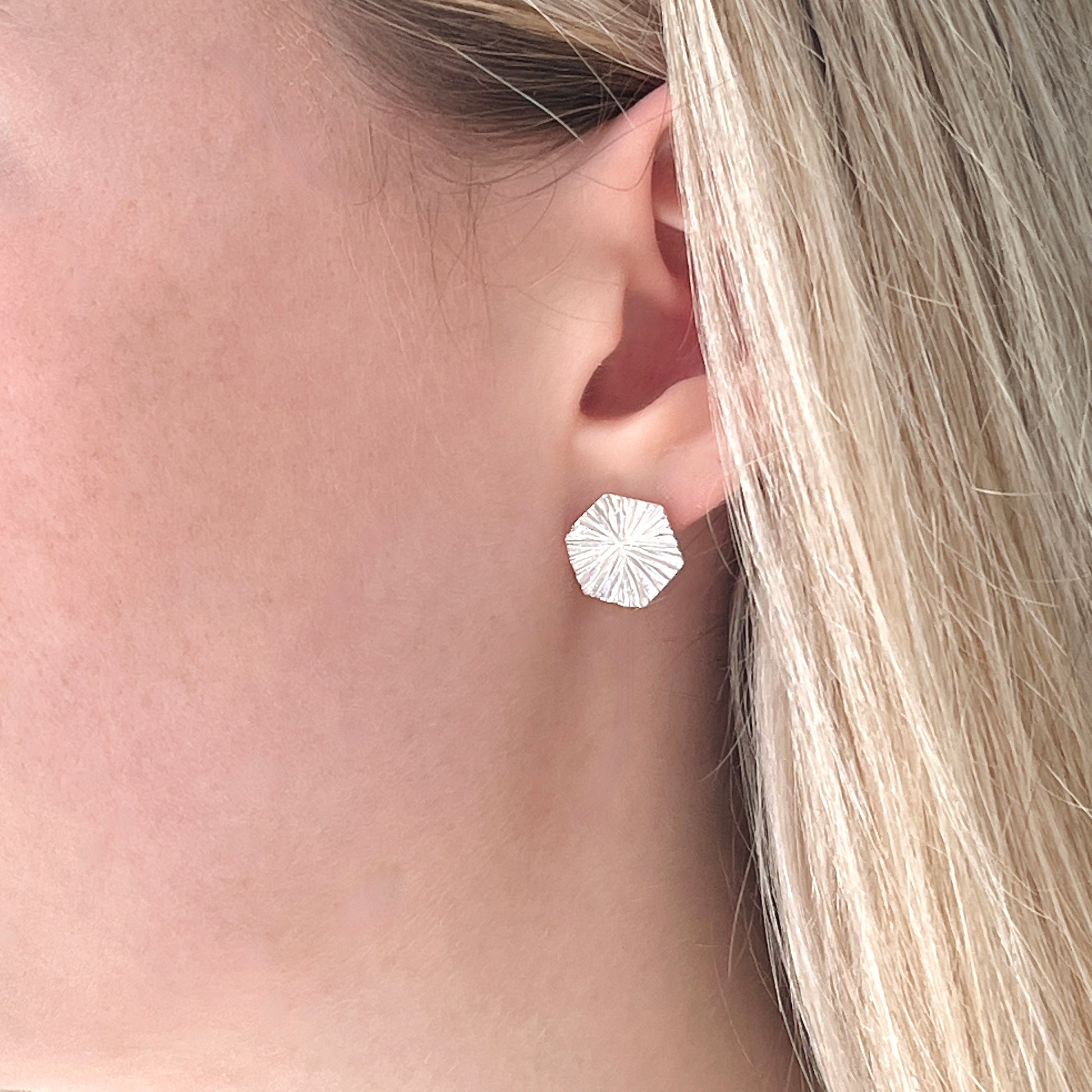 Large Sterling Silver Textured Geometric Stud Earrings