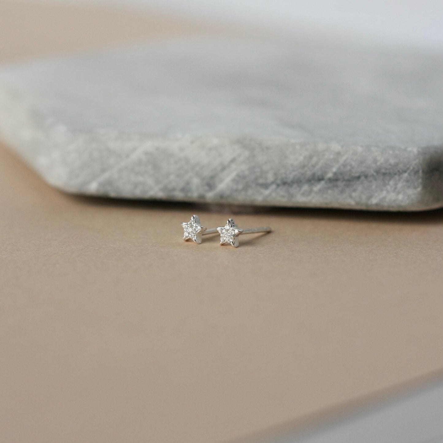 Dainty Tiny CZ Silver Star Studs