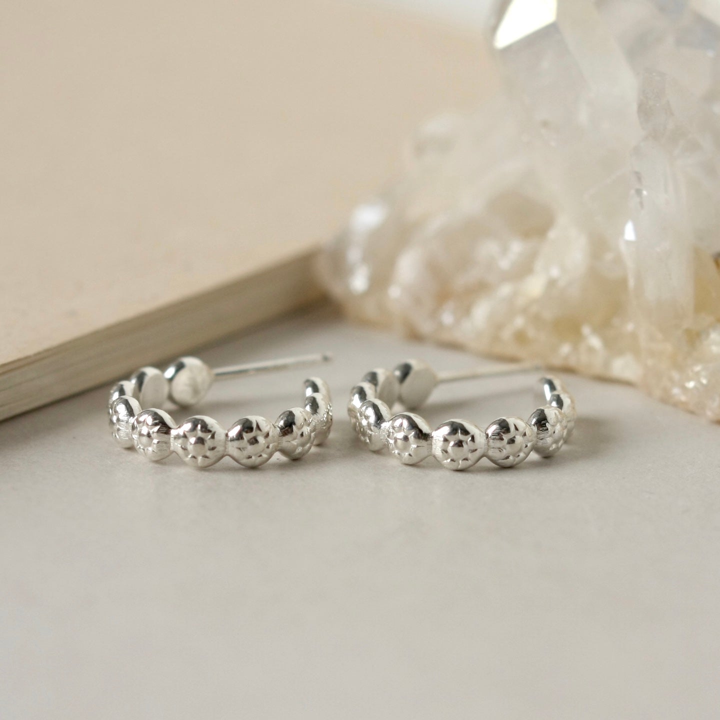 Sterling Silver Flower Hoop Earrings