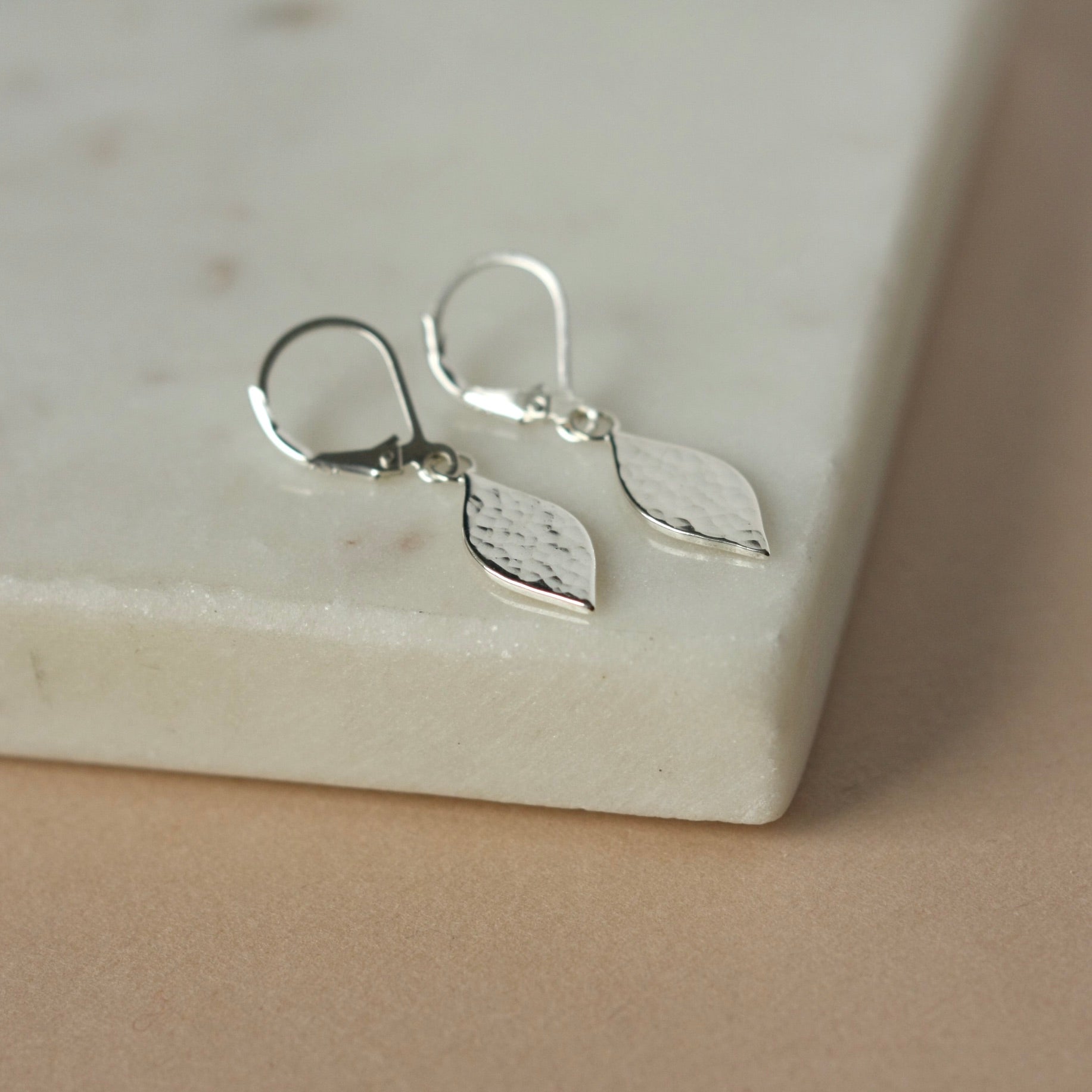 Sterling Silver Hammered Lever Back Earrings