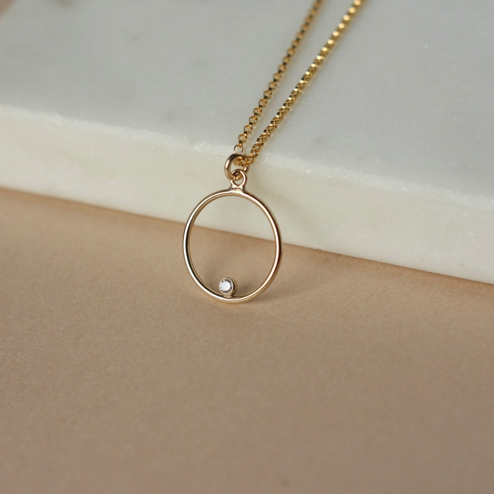 Gold CZ Circle Pendant Necklace