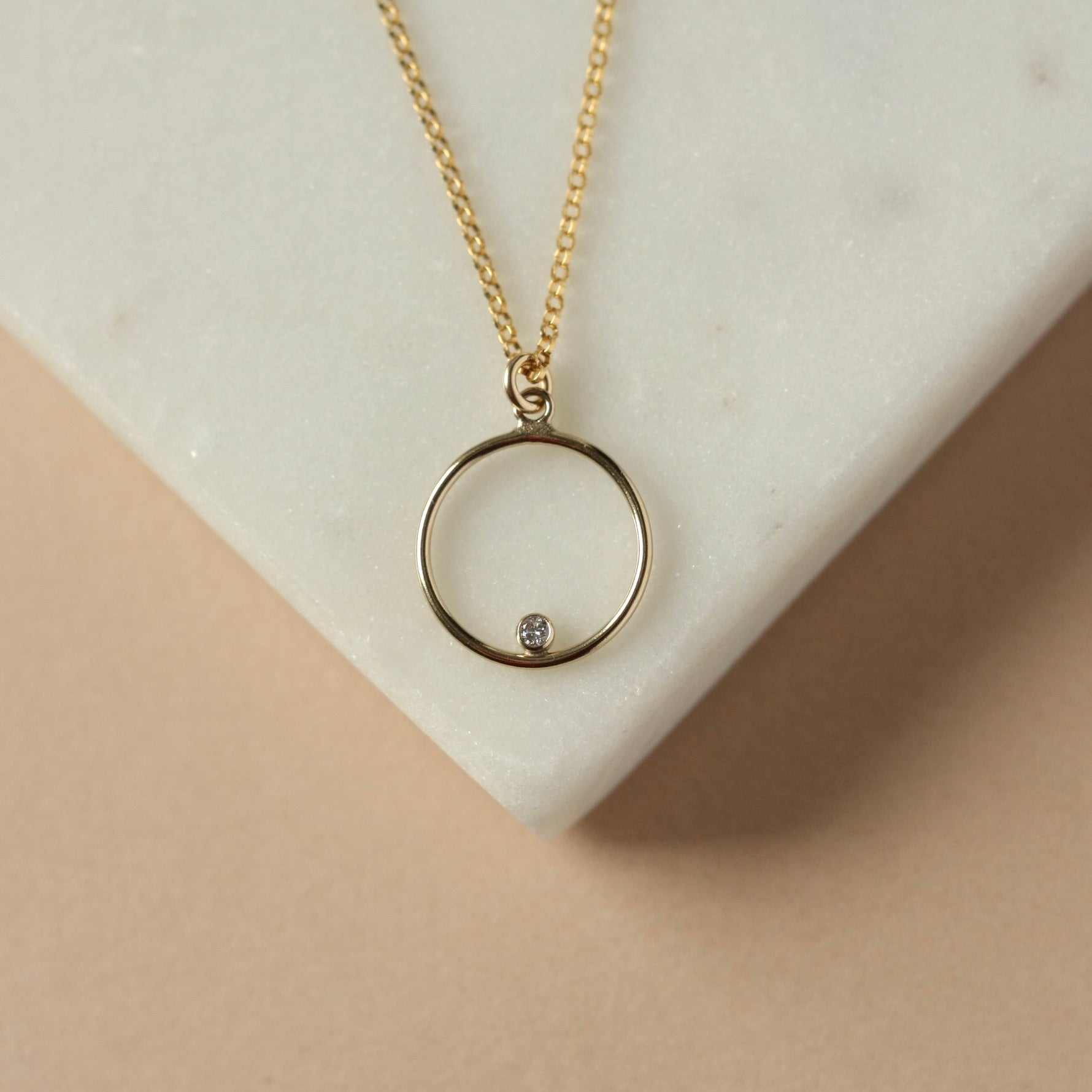 Gold CZ Circle Pendant Necklace