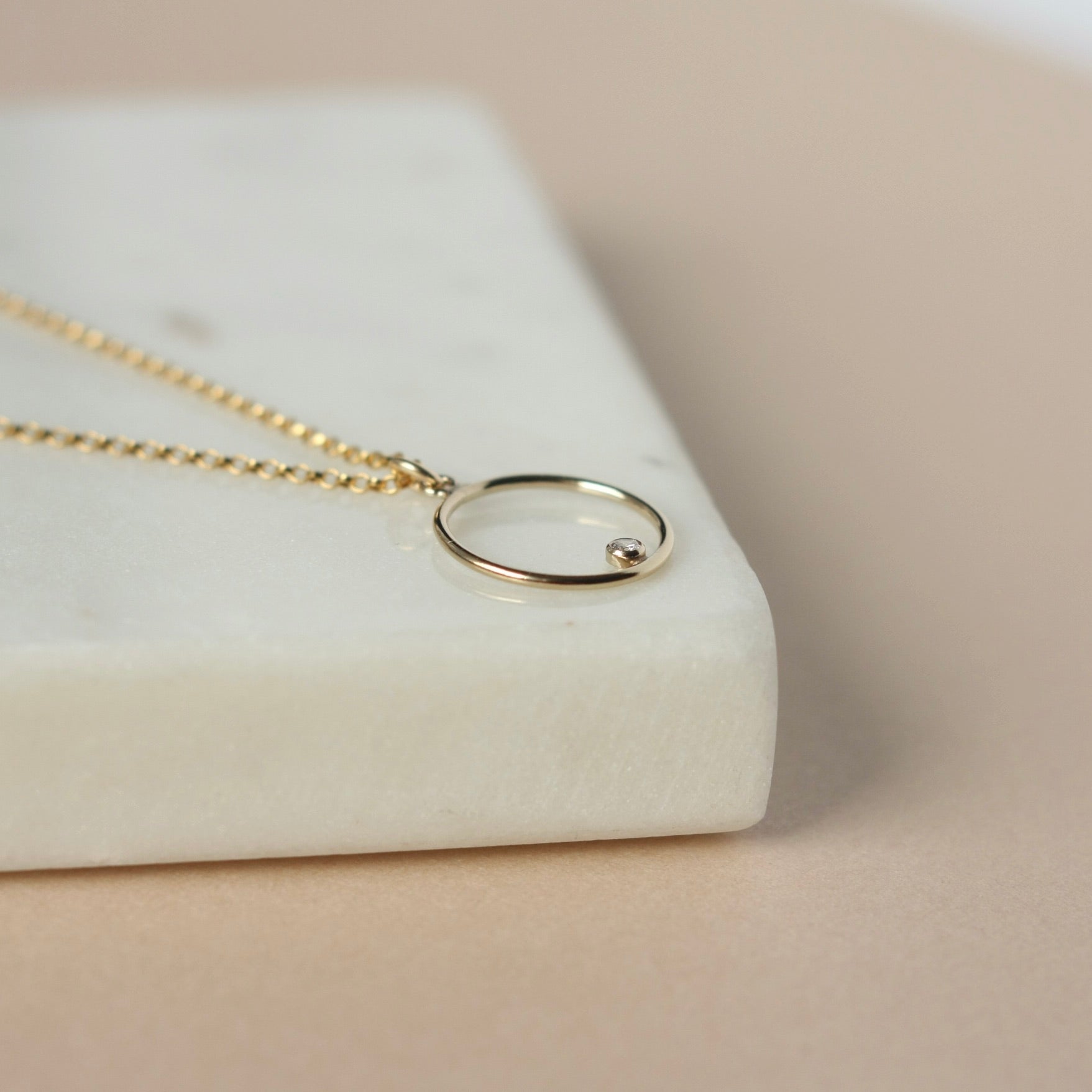 Gold CZ Circle Pendant Necklace