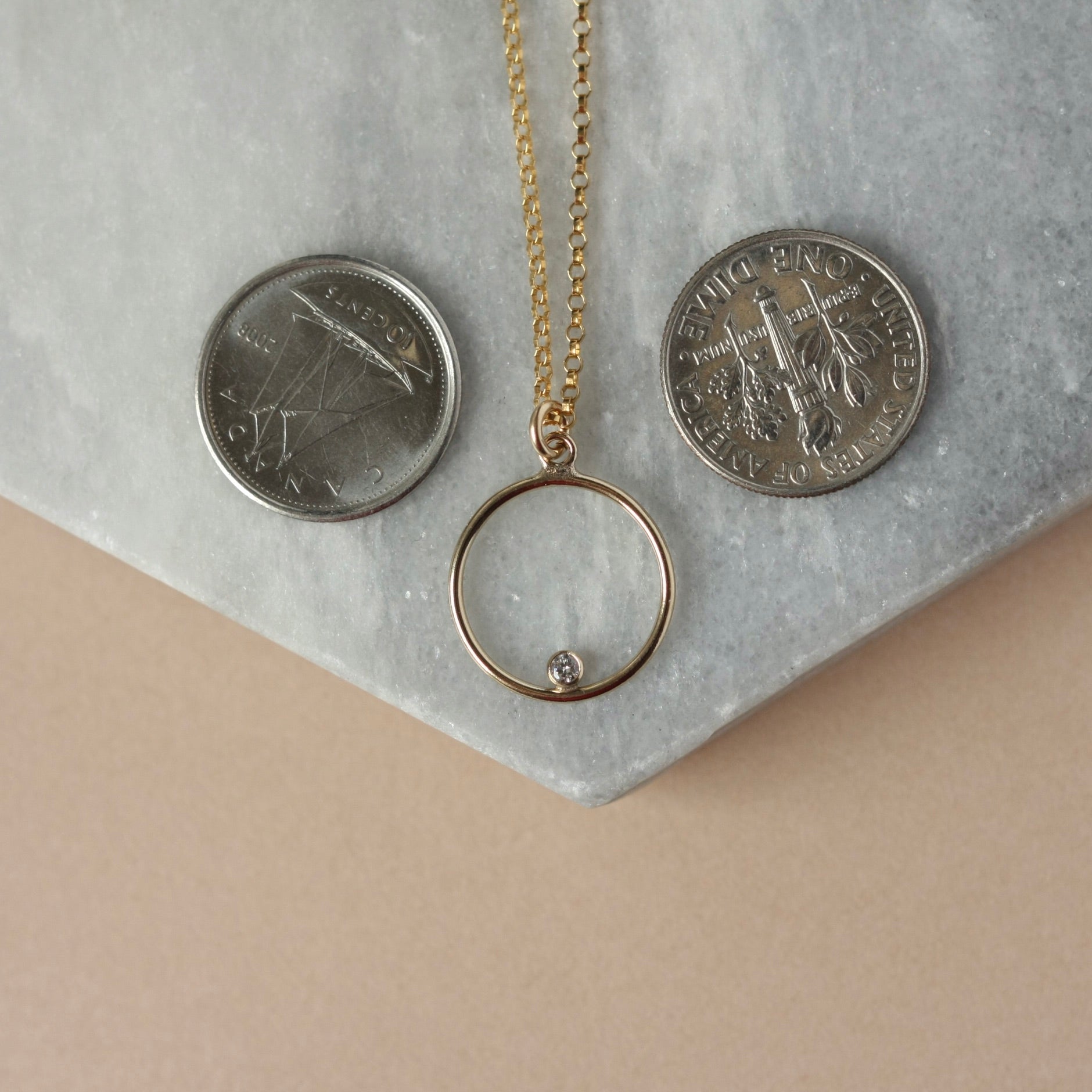 Gold CZ Circle Pendant Necklace