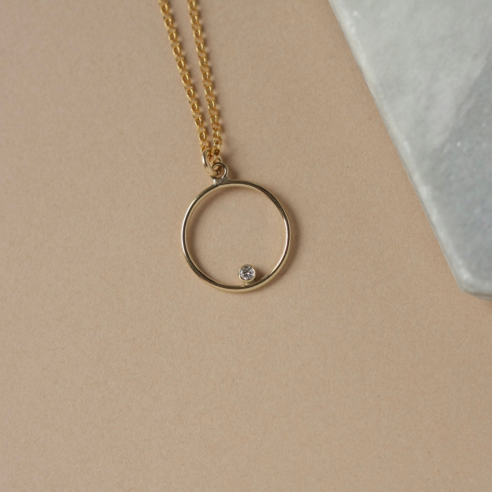 Gold CZ Circle Pendant Necklace
