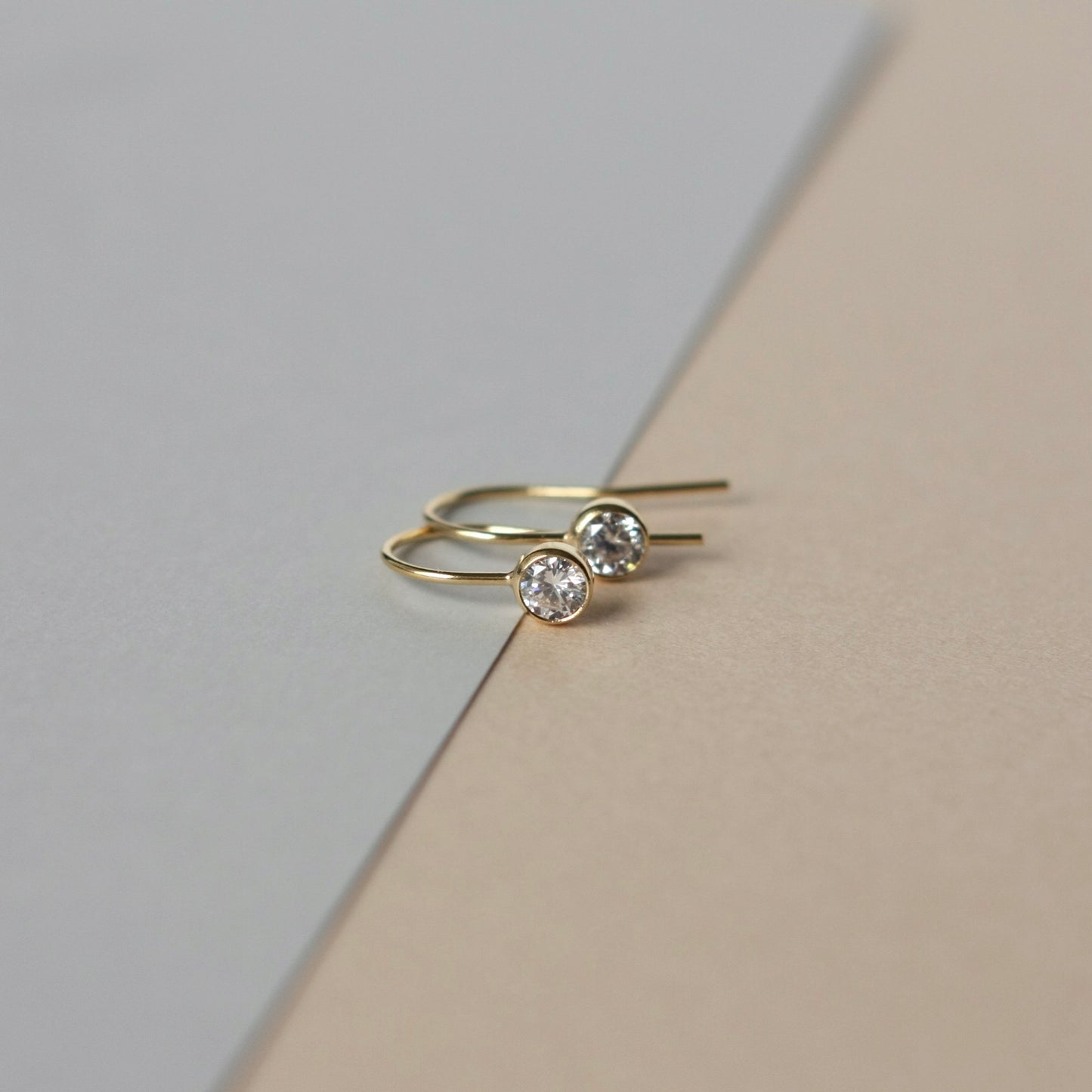 Round Gold CZ Solitaire Drop Earrings