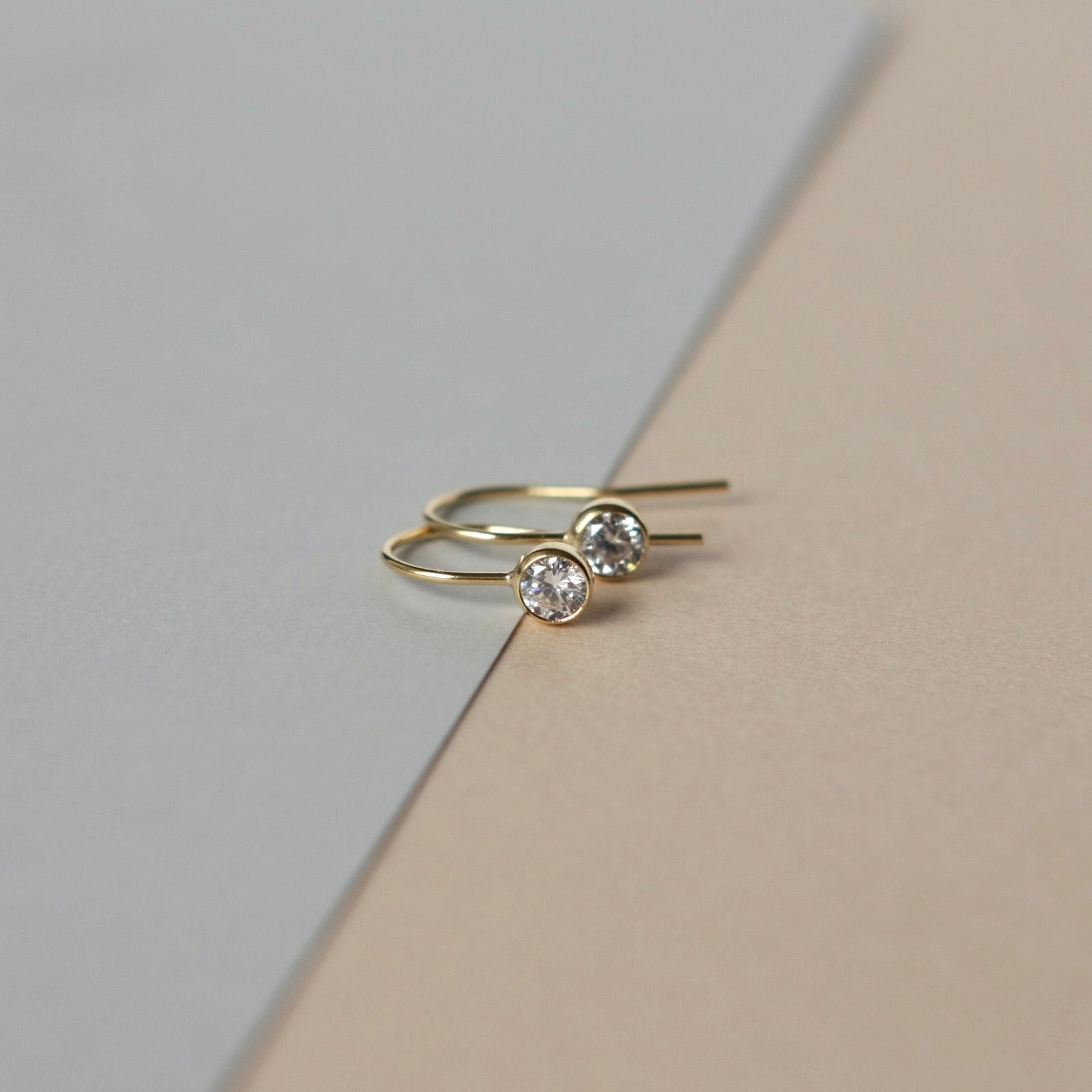 Round Gold CZ Solitaire Drop Earrings