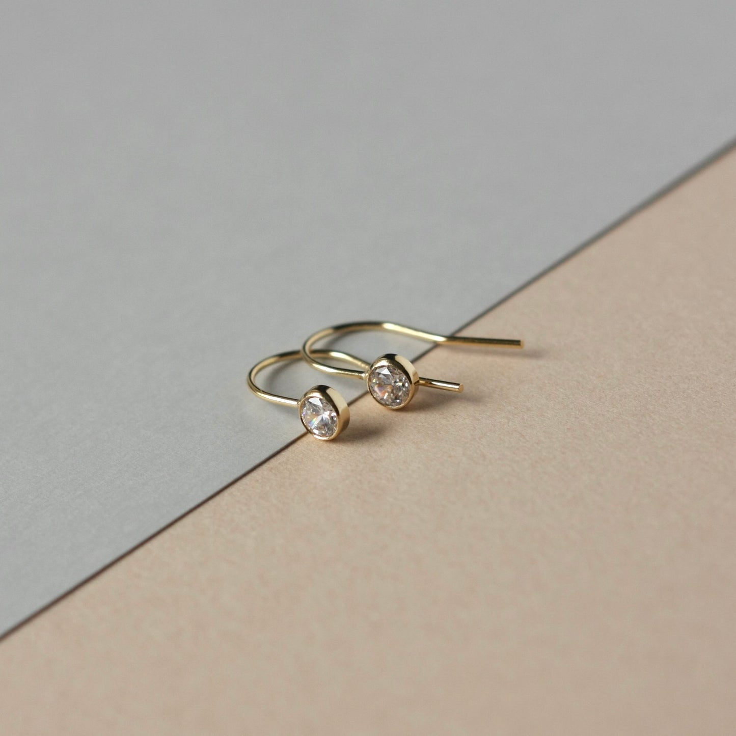 Round Gold CZ Solitaire Drop Earrings