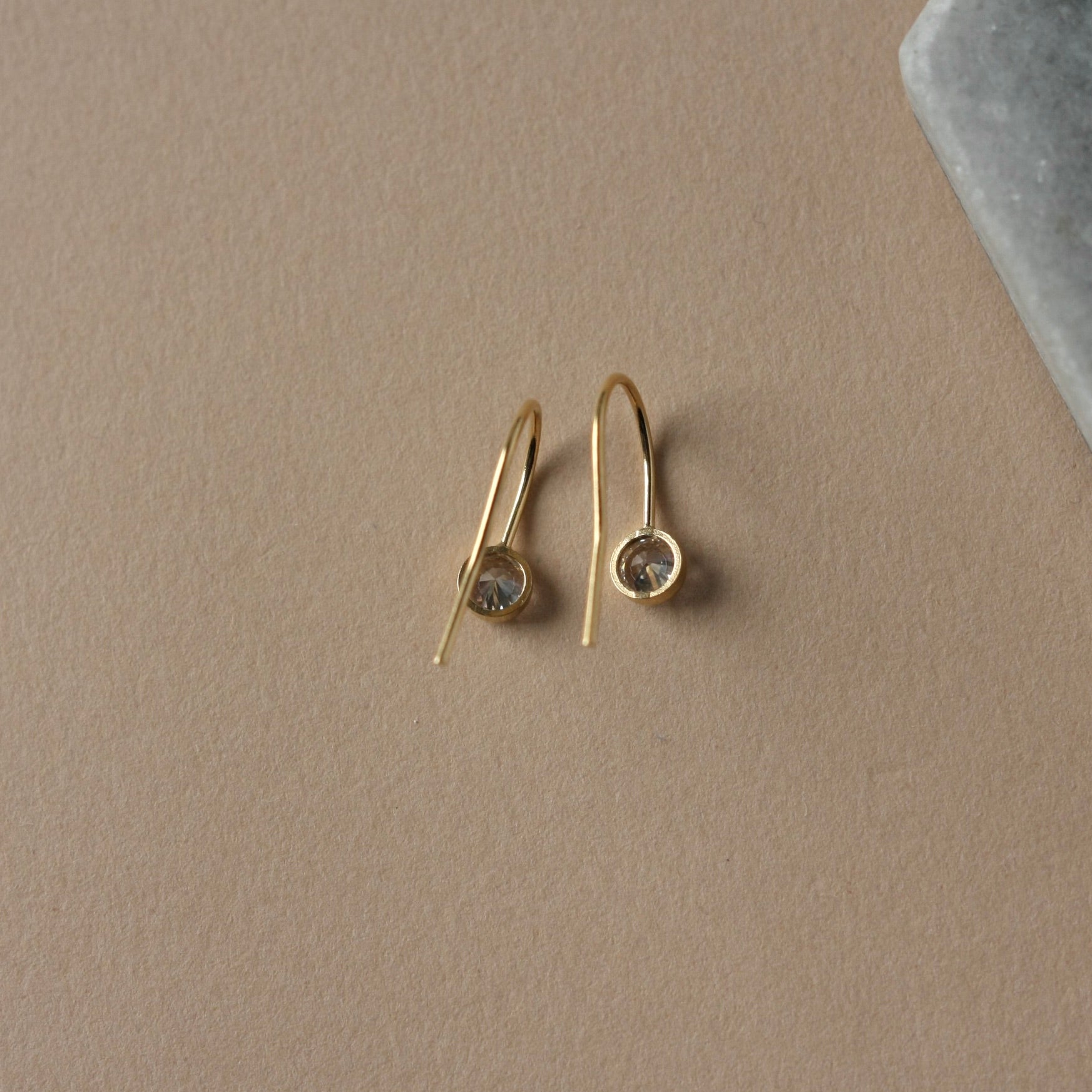 Round Gold CZ Solitaire Drop Earrings