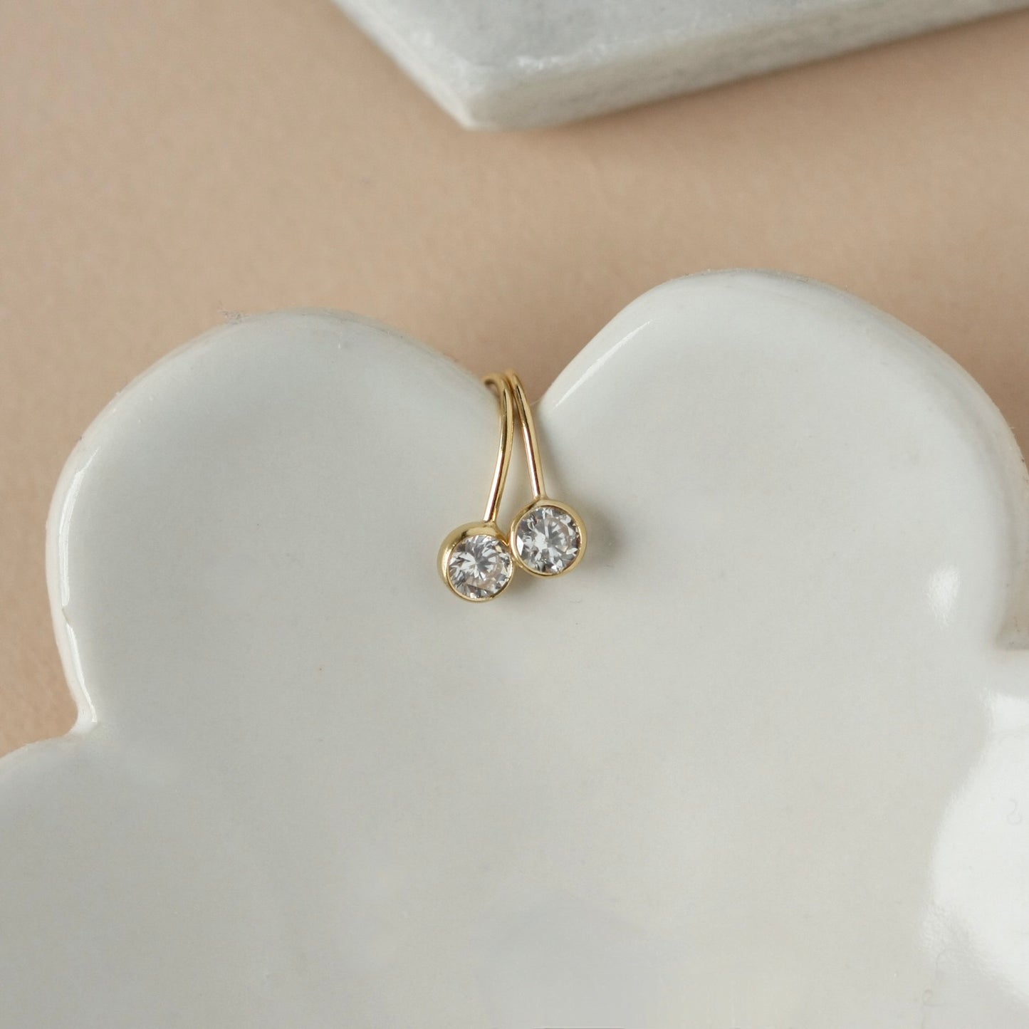 Round Gold CZ Solitaire Drop Earrings