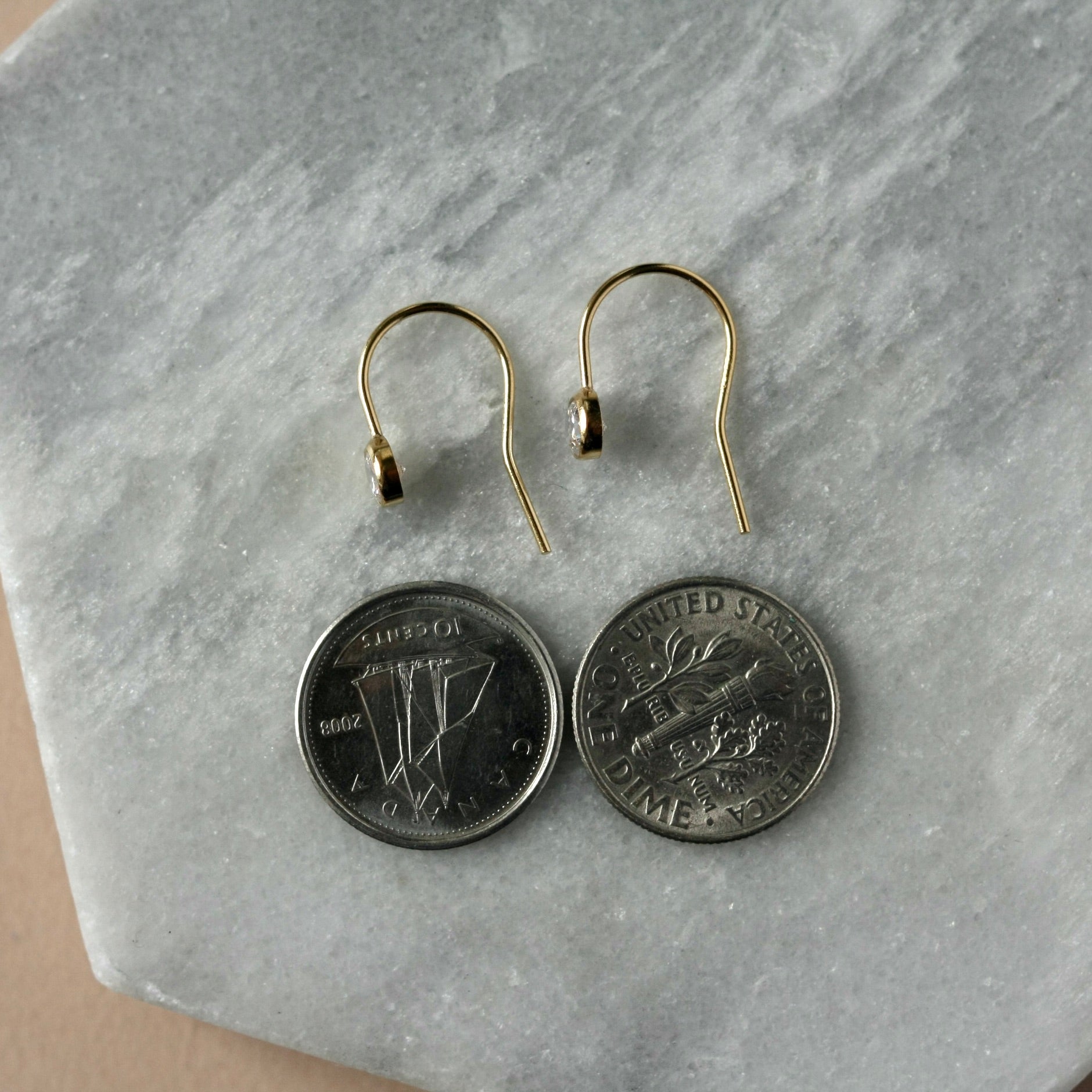 Round Gold CZ Solitaire Drop Earrings