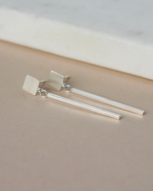 Long Silver Bar Earrings
