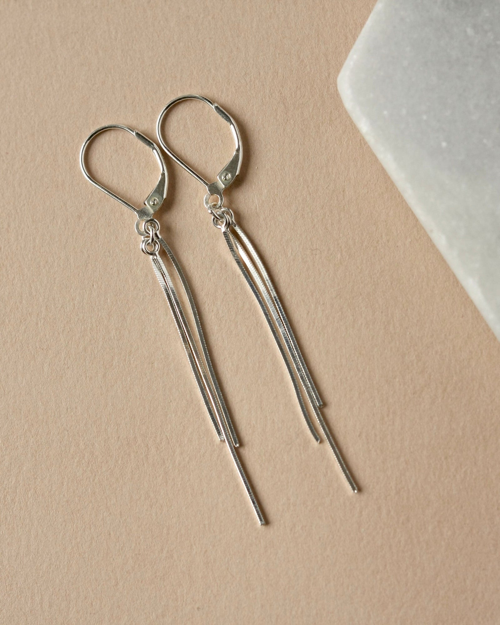 Long Silver Chain Lever Back Earrings